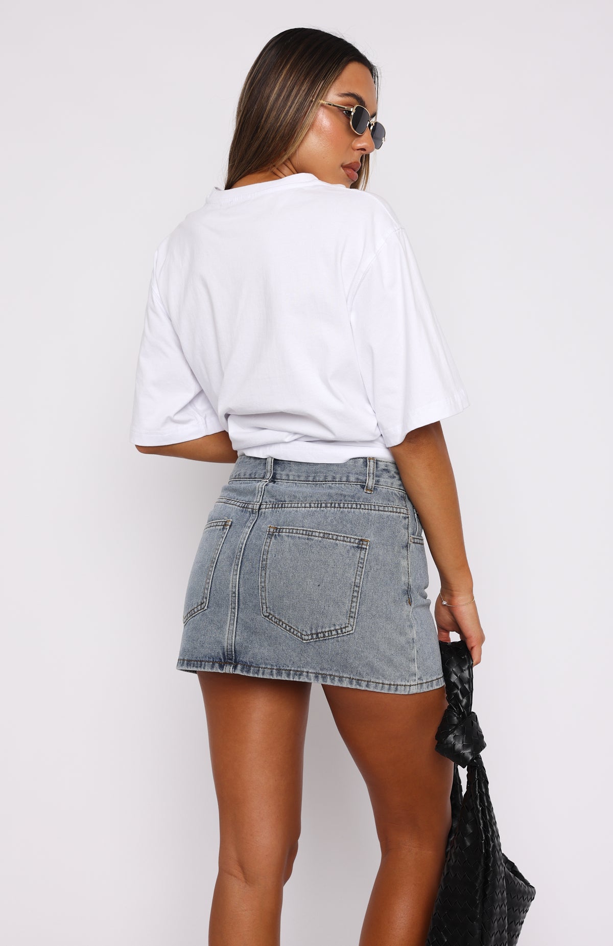 Press Reset Denim Mini Skirt Light Blue Wash - Image 4