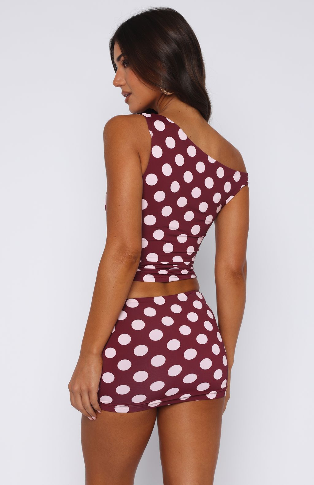Late Nights Mini Skirt Burgundy Polka Dot - Image 4