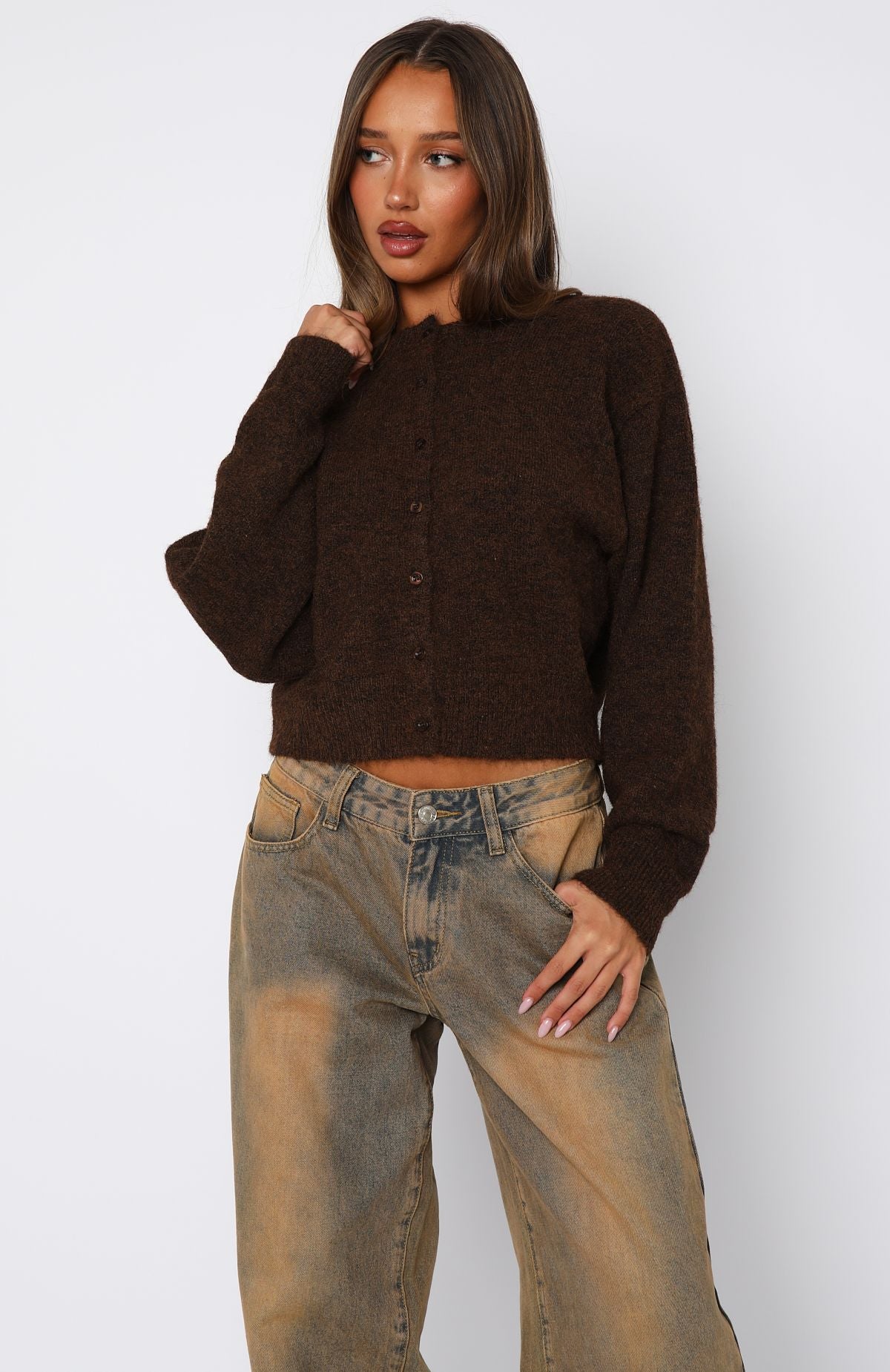 Warm Whispers Knit Cardigan Chocolate - Image 2