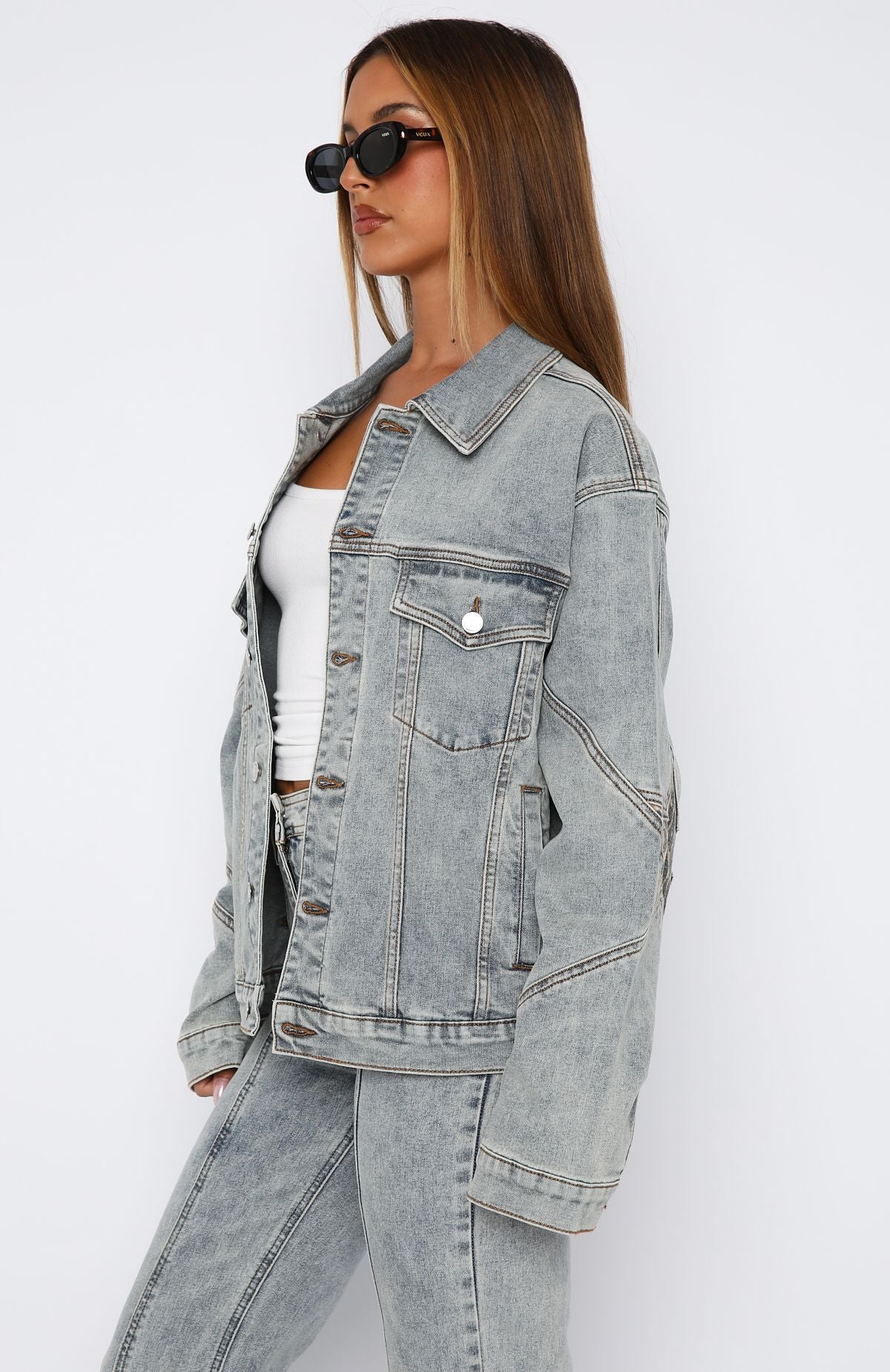 Zoe Oversized Denim Jacket Light Blue Acid - Image 4