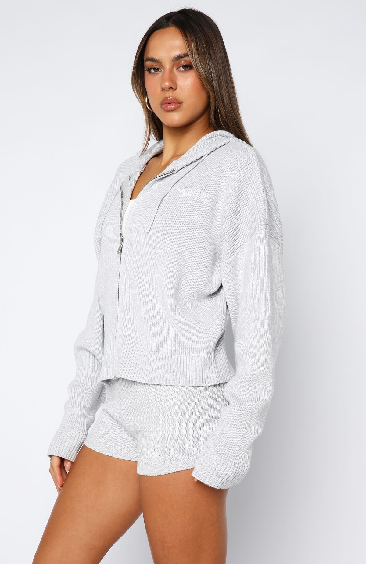 Floating By Knit Zip Front Hoodie Grey Marle - Image 3