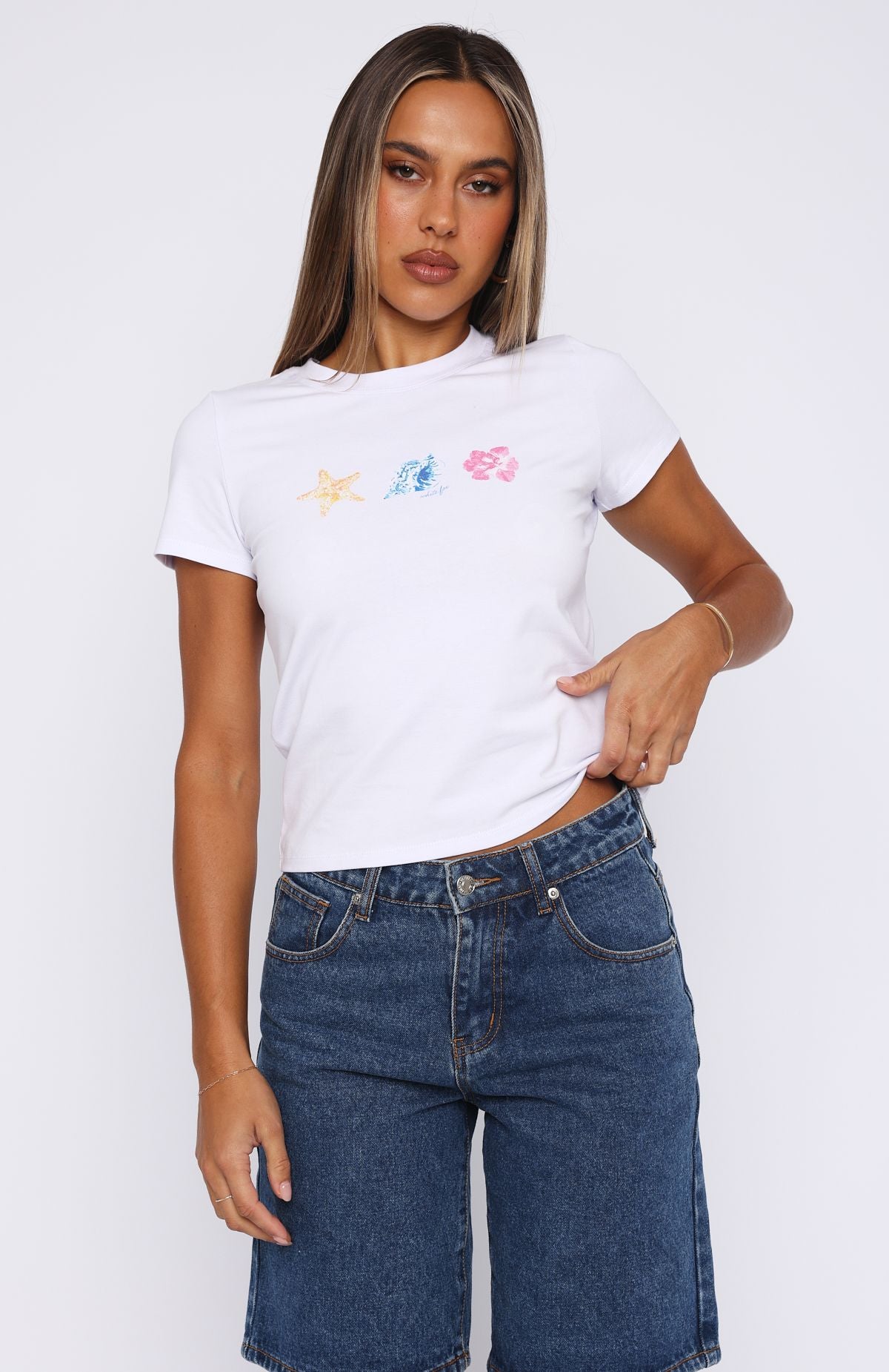 Sea Shells Relaxed Baby Tee White - Image 2