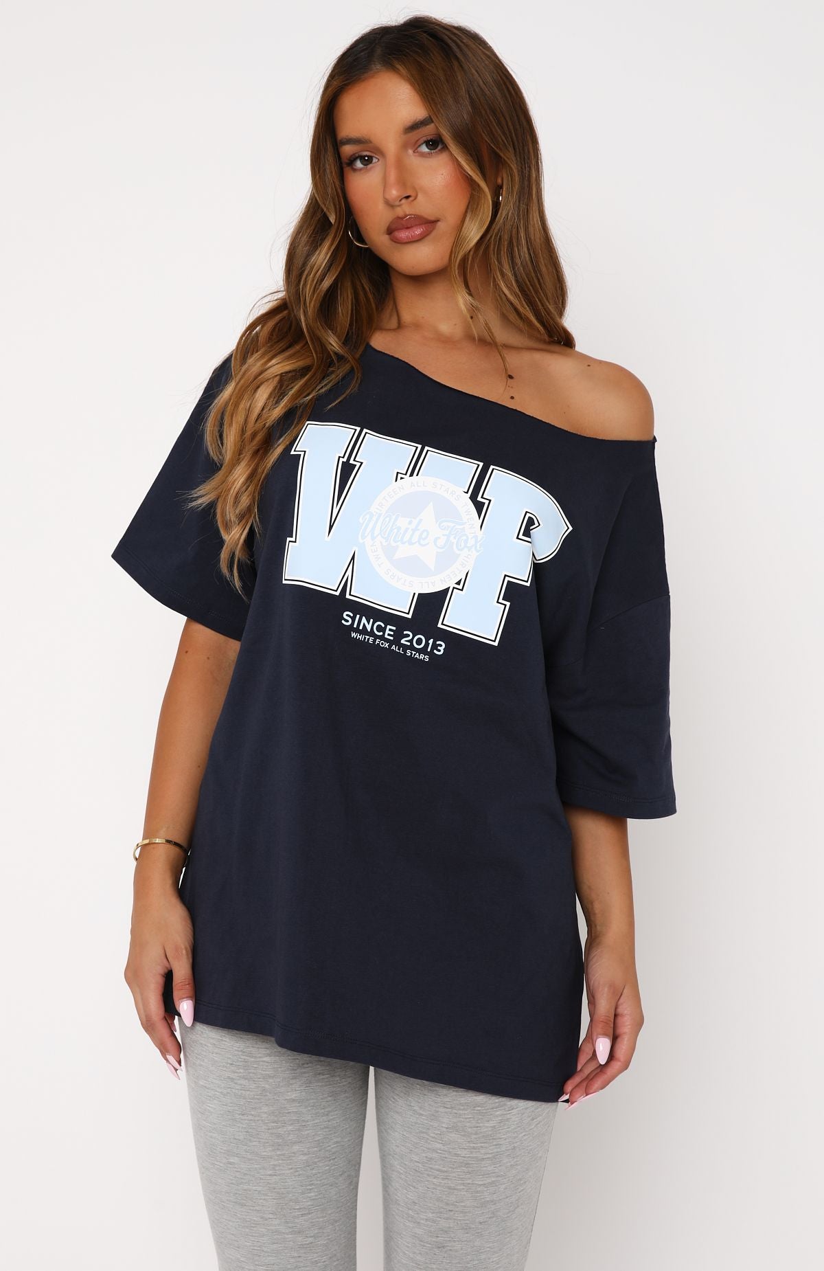 Your Favourite View Off Shoulder Oversized Tee Navy - Image 2