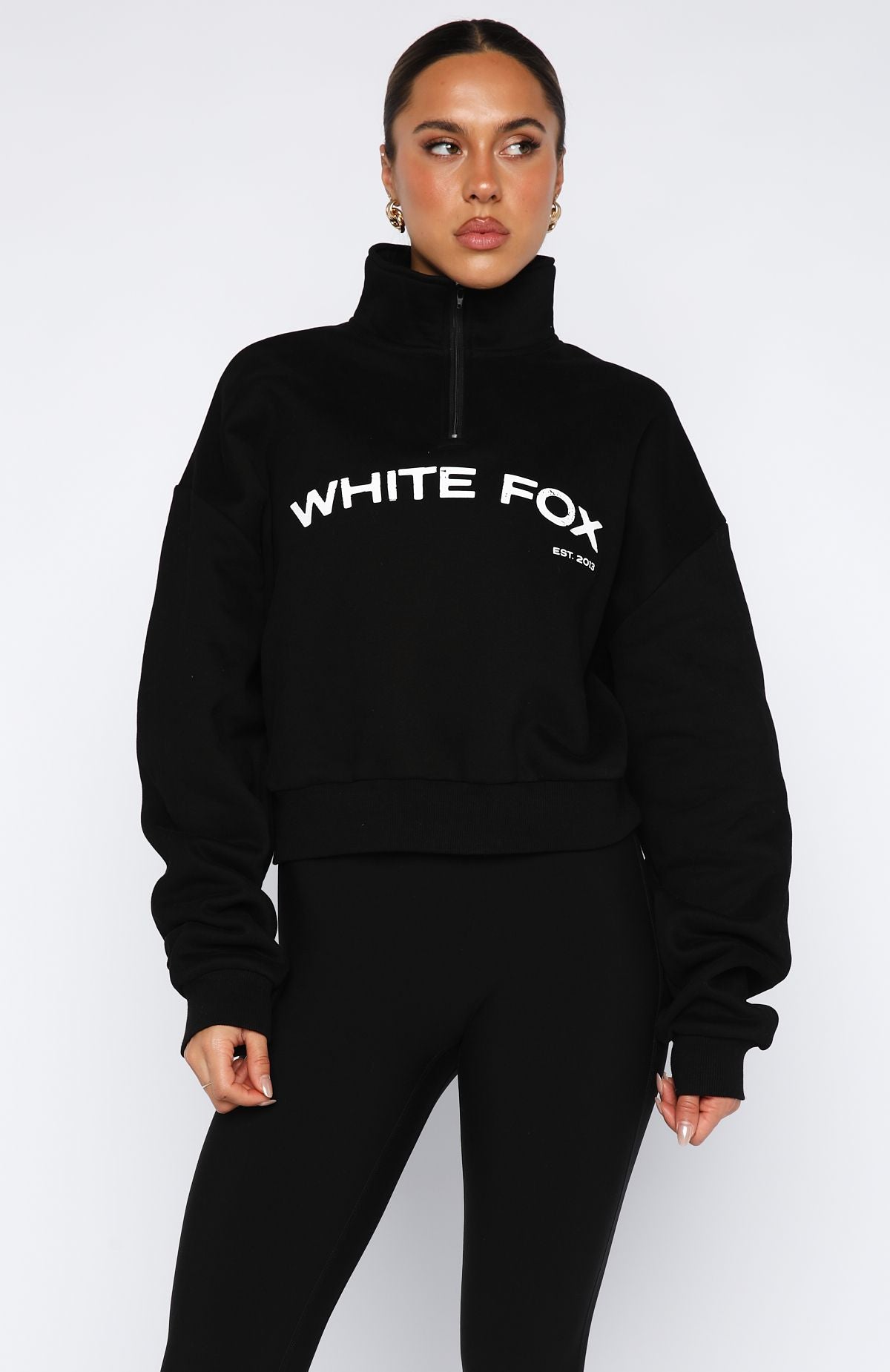 For What It's Worth Boxy Quarter Zip Sweater Black - Image 2