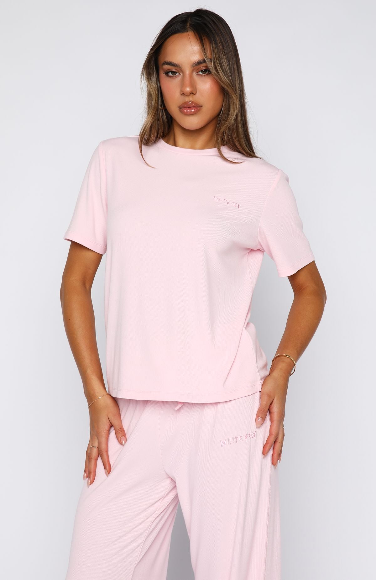 Come A Long Way Soft Lounge Ribbed Tee Pink - Image 2