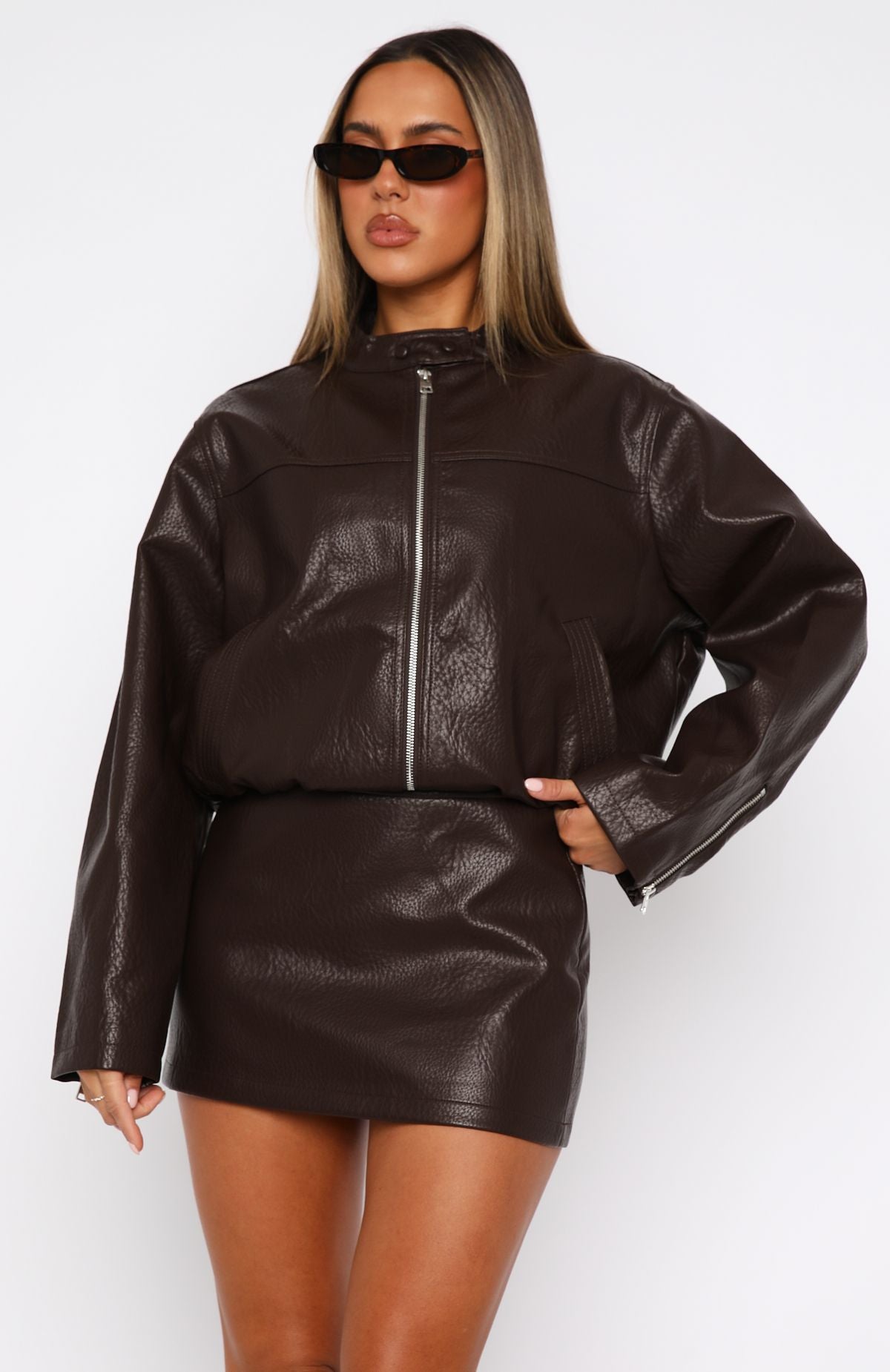 Tell Me Nothing PU Jacket Chocolate - Image 2