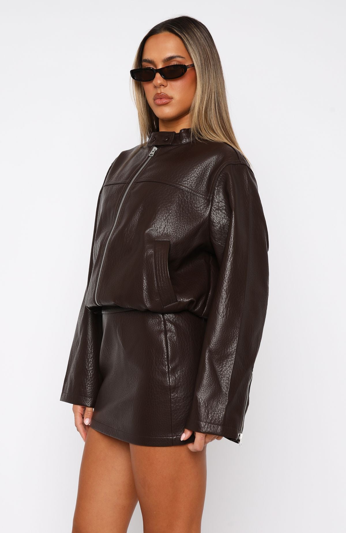 Tell Me Nothing PU Jacket Chocolate - Image 3
