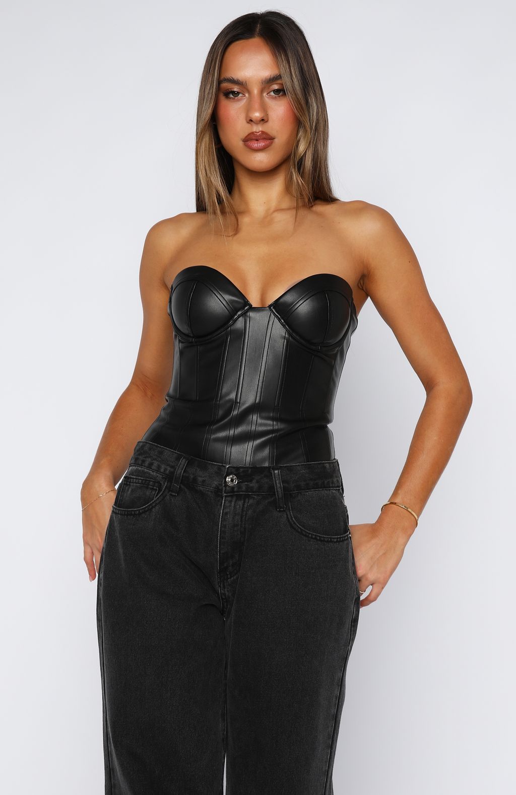 Honestly I Do Strapless PU Bodysuit Black - Image 4
