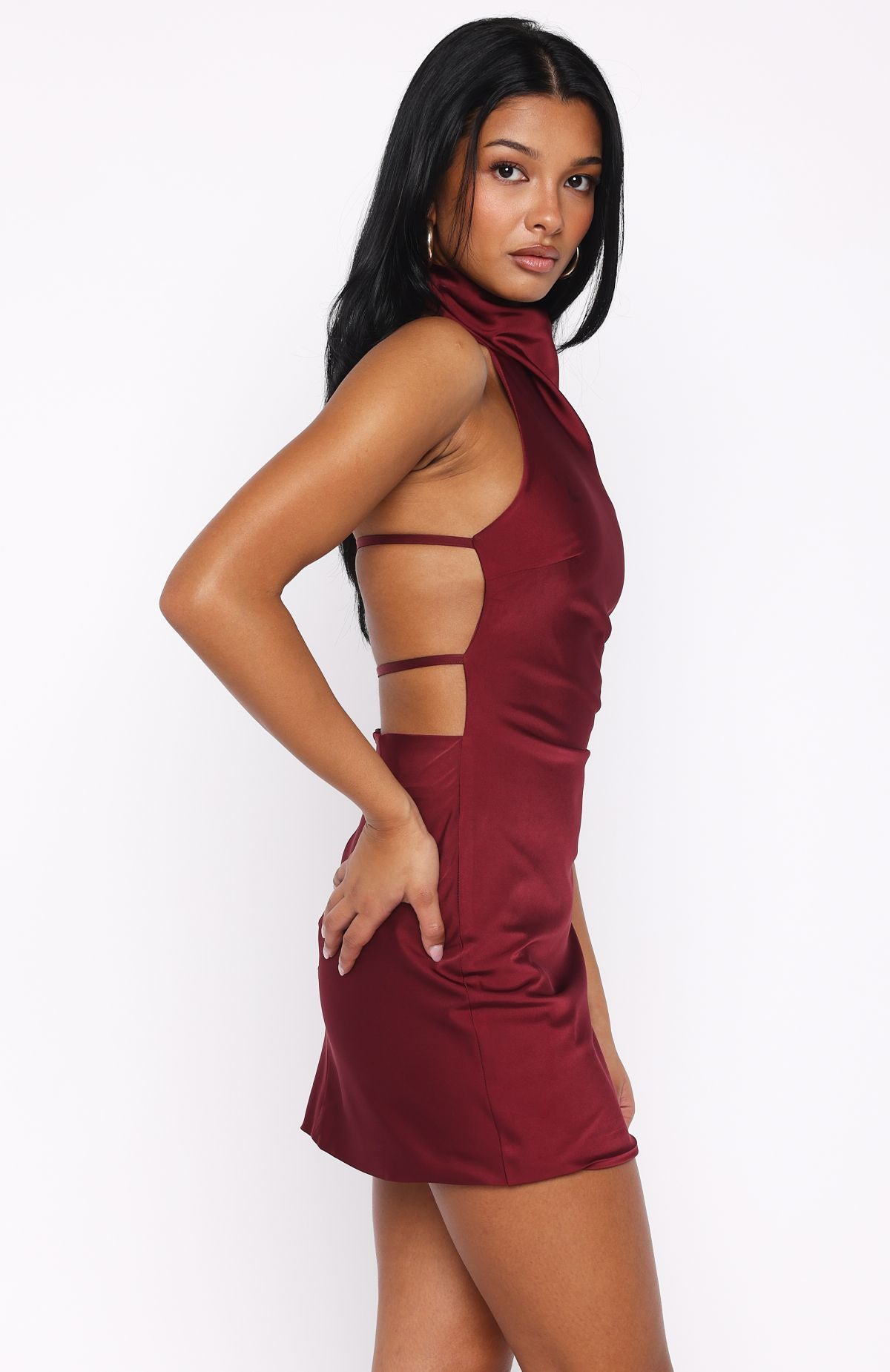 Just Small Talk Halter Mini Dress Wine - Image 4