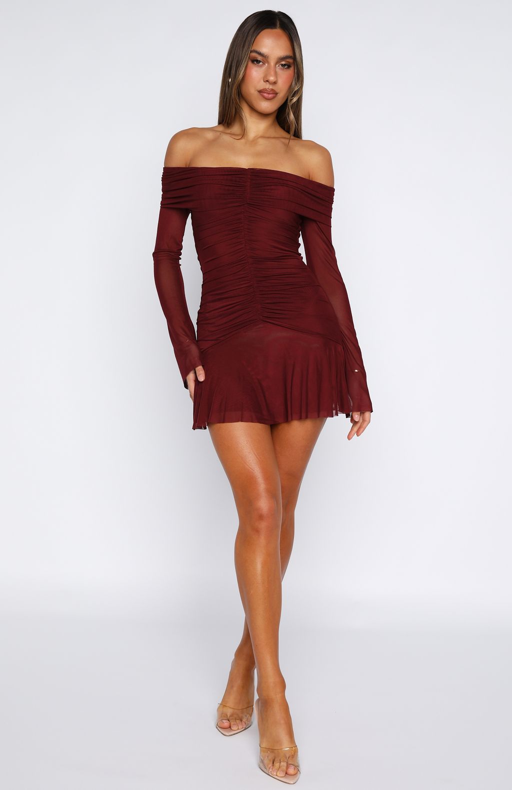 Dreaming Of Yesterday Long Sleeve Mini Dress Burgundy - Image 5