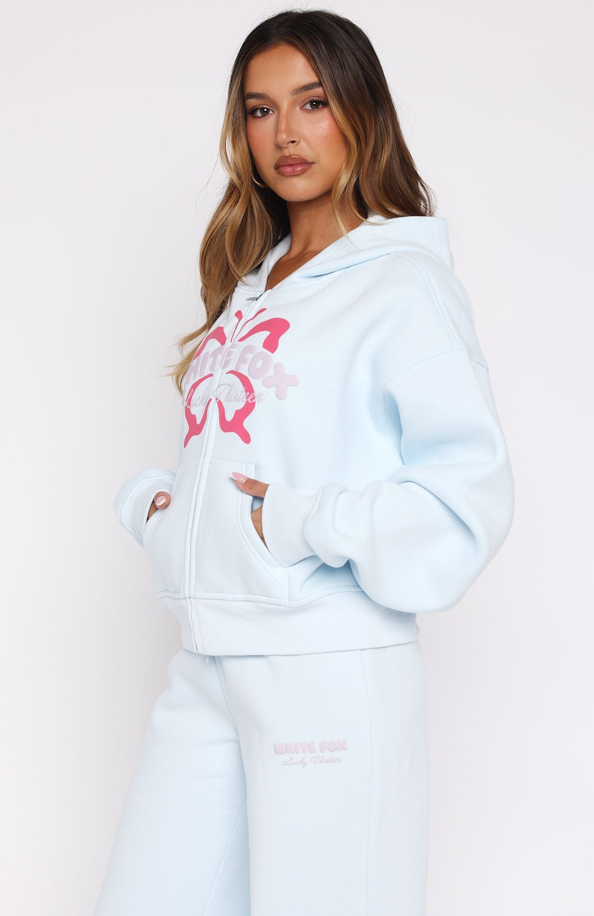 Lucky Thirteen Audrina Boxy Zip Front Hoodie Blue - Image 3