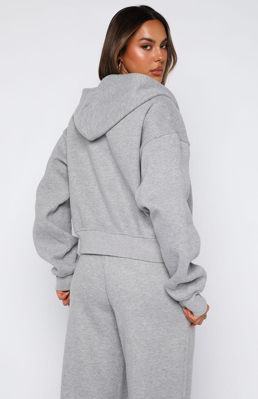 Come A Long Way Boxy Zip Front Hoodie Grey Marle - Image 4