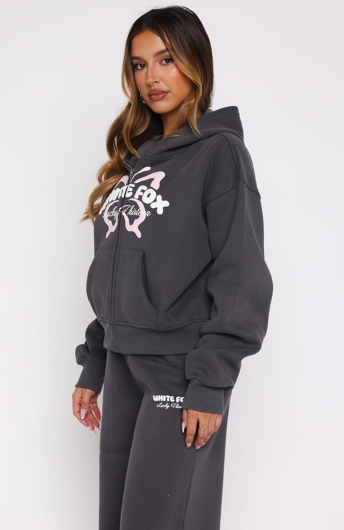 Lucky Thirteen Audrina Boxy Zip Front Hoodie Volcanic - Image 3