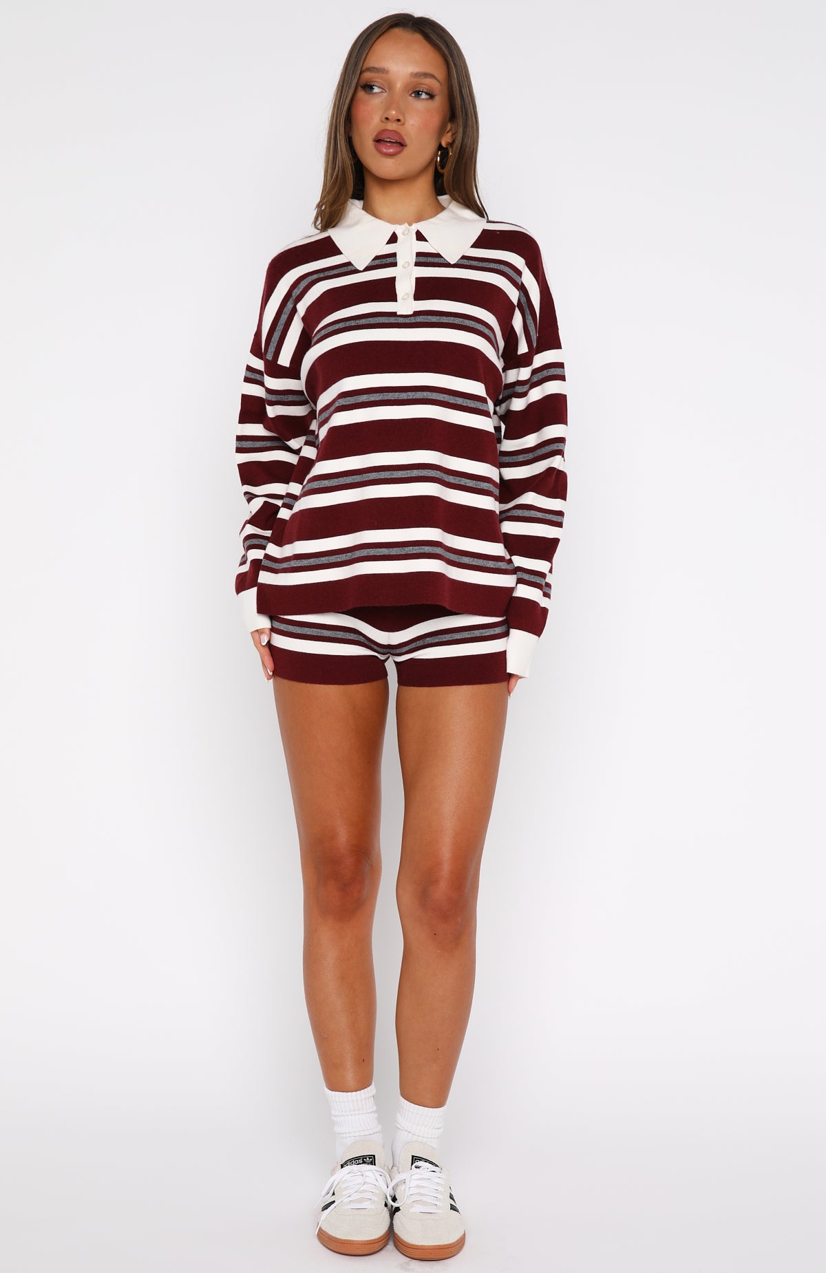 It's Ok, I'm Ok Knit Shorts Wine Stripe - Image 5