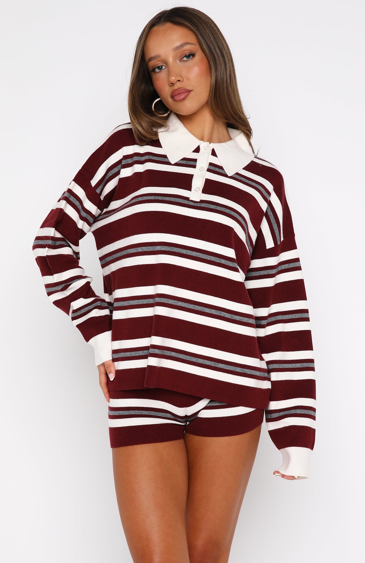 It's Ok, I'm Ok Knit Sweater Wine Stripe - Image 2