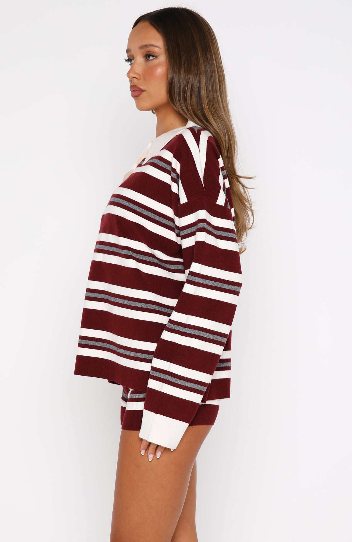It's Ok, I'm Ok Knit Sweater Wine Stripe - Image 3