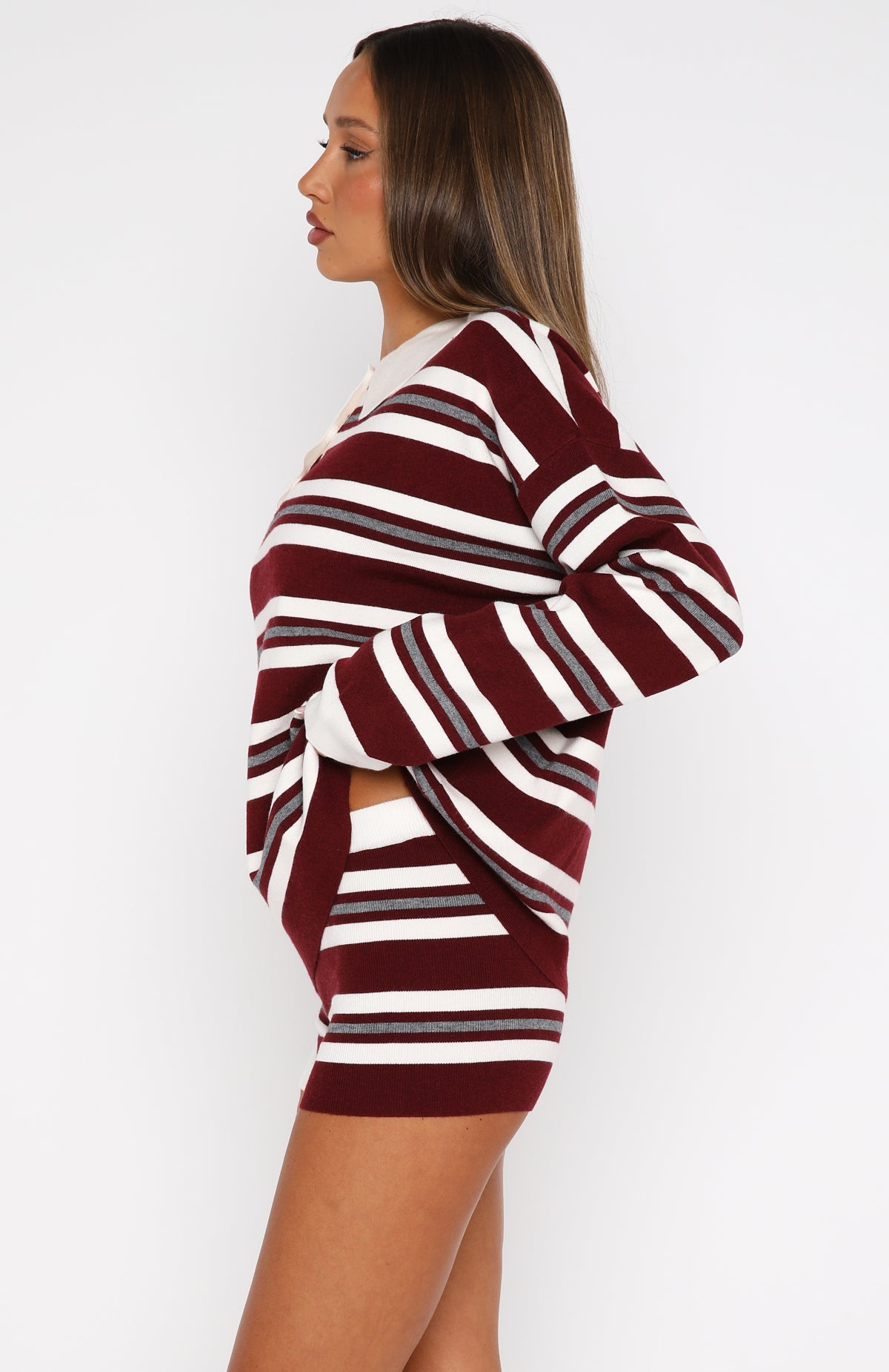It's Ok, I'm Ok Knit Shorts Wine Stripe - Image 3