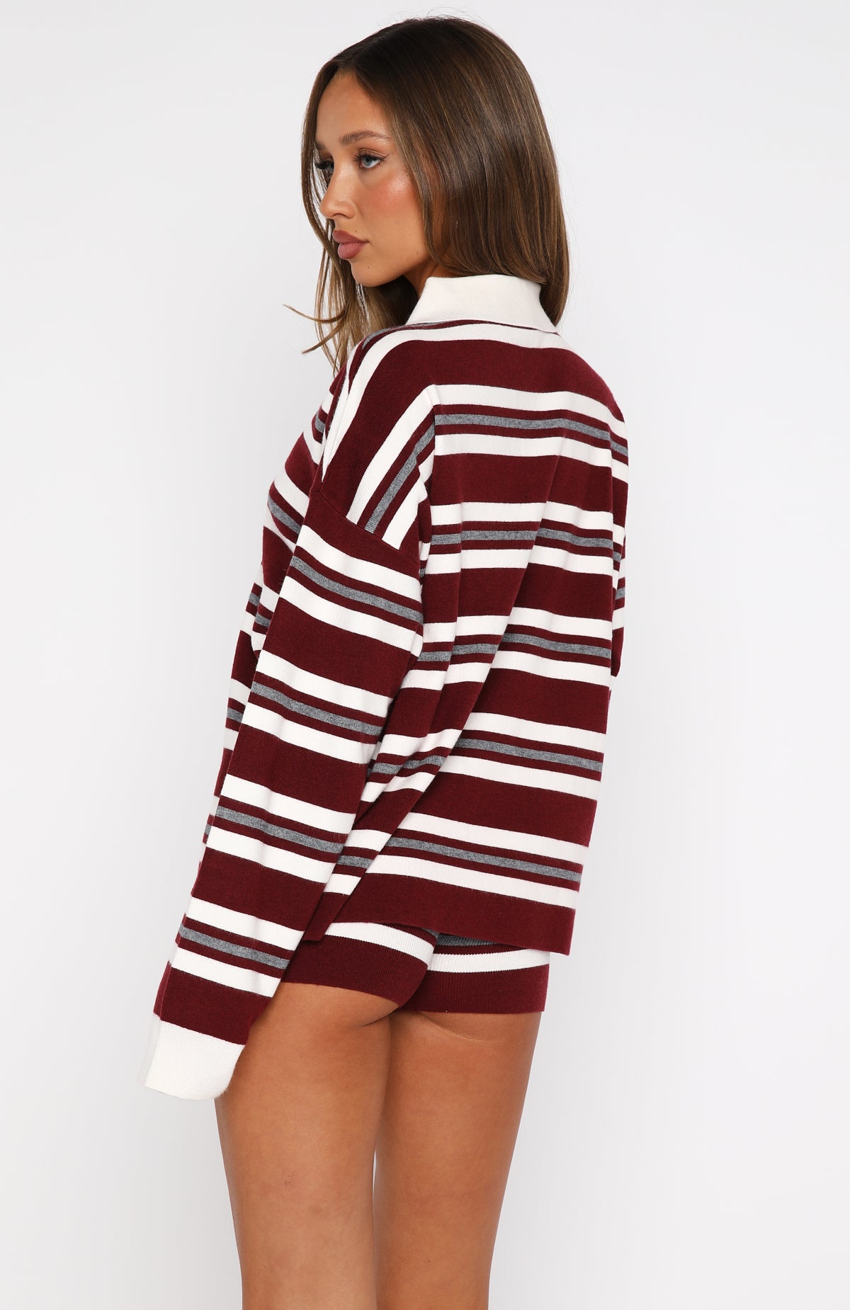 It's Ok, I'm Ok Knit Sweater Wine Stripe - Image 4