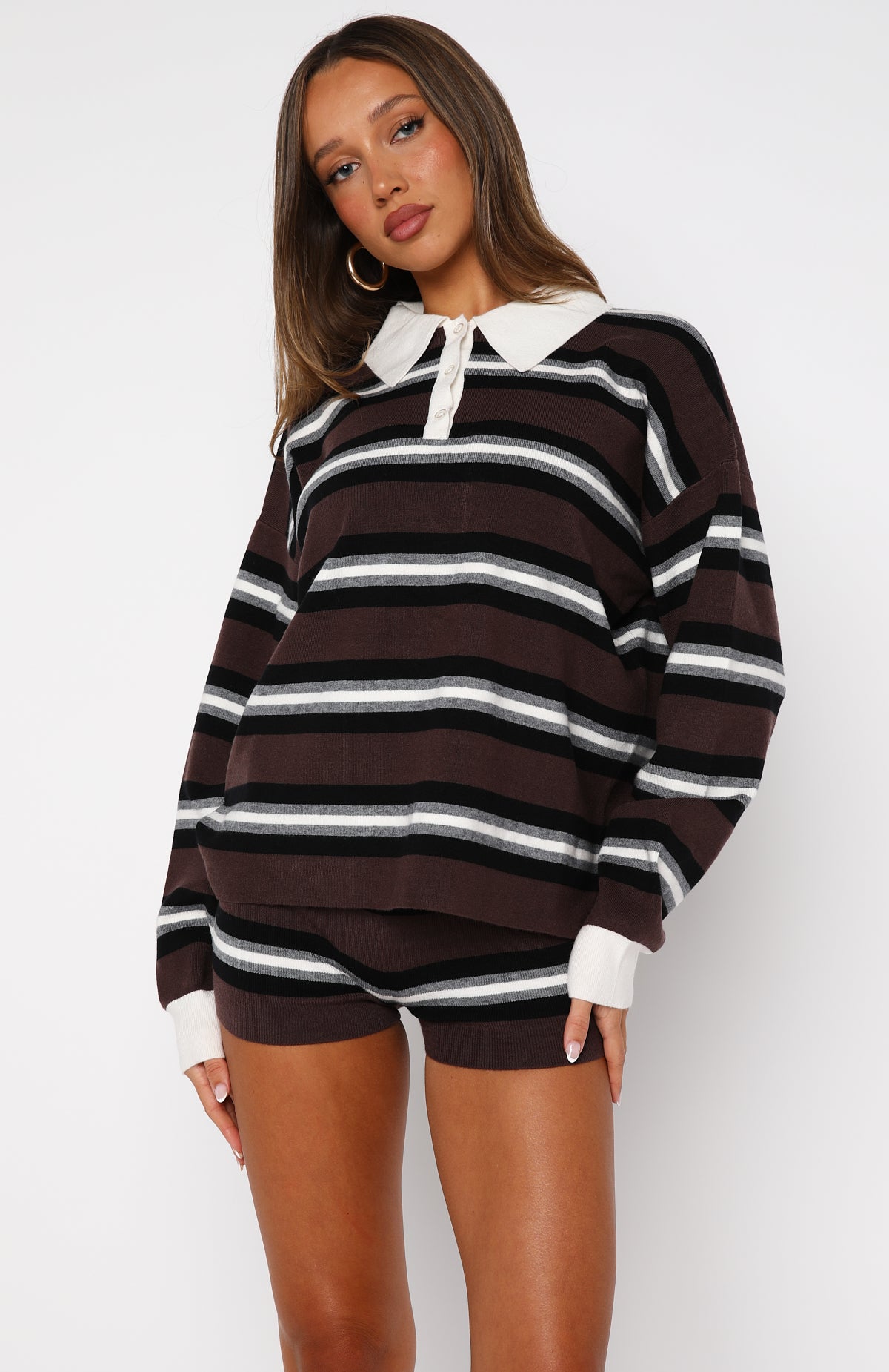 It's Ok, I'm Ok Knit Sweater Chestnut Stripe - Image 2