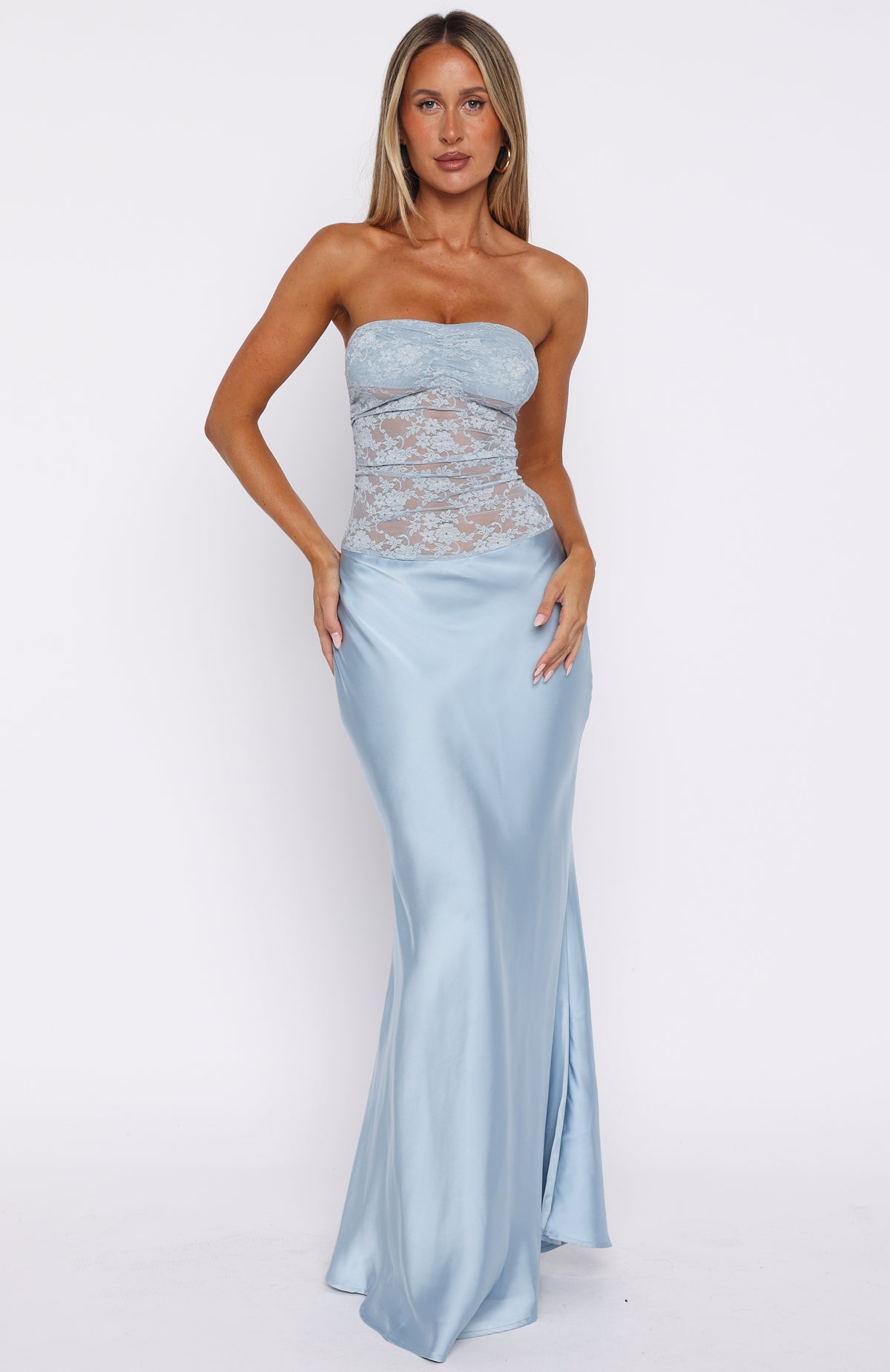 Fall In Love With You Strapless Maxi Dress Sky Blue - Image 2
