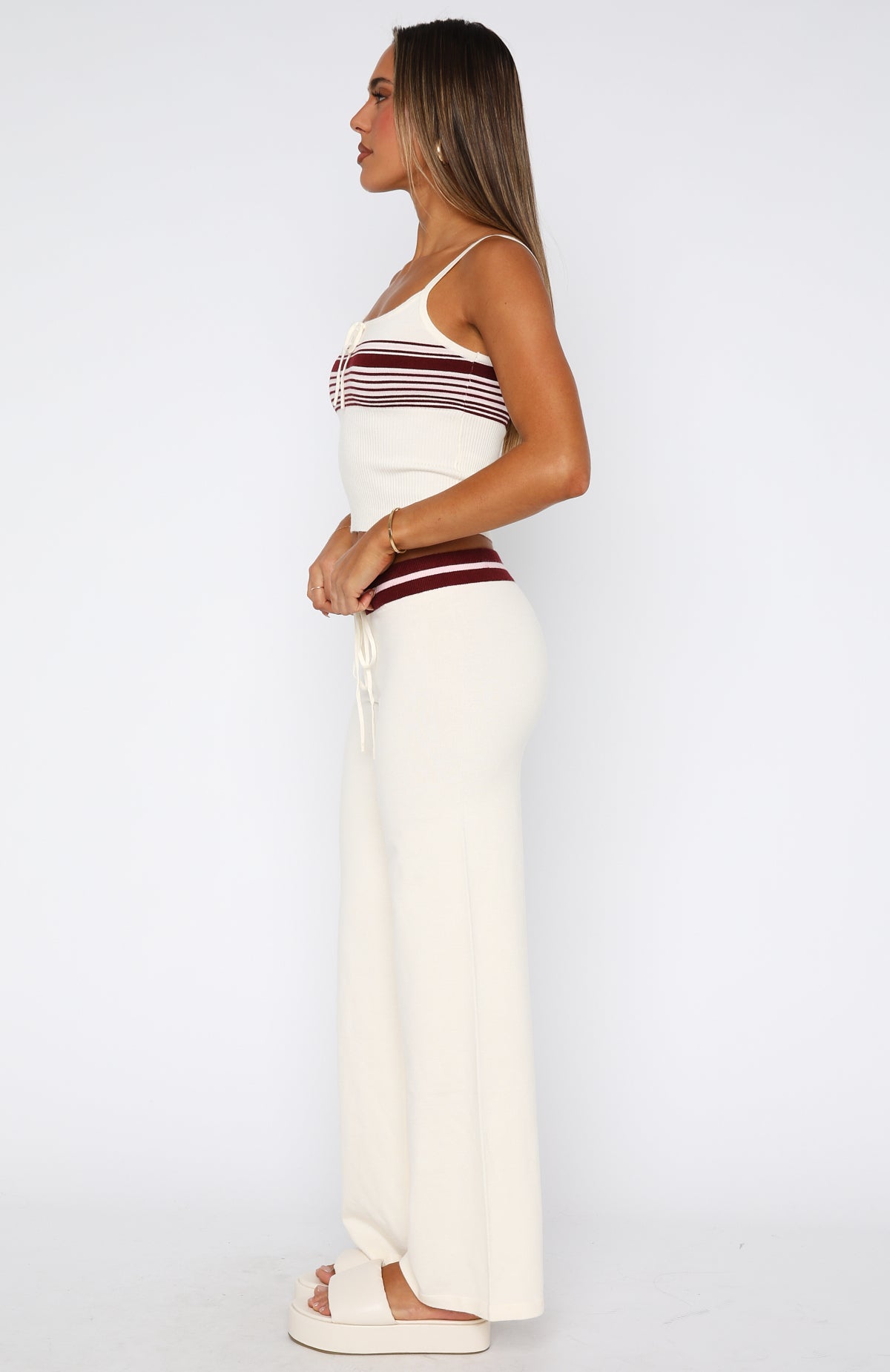 Keep Driving Knit Pants Burgundy Stripe - Image 4