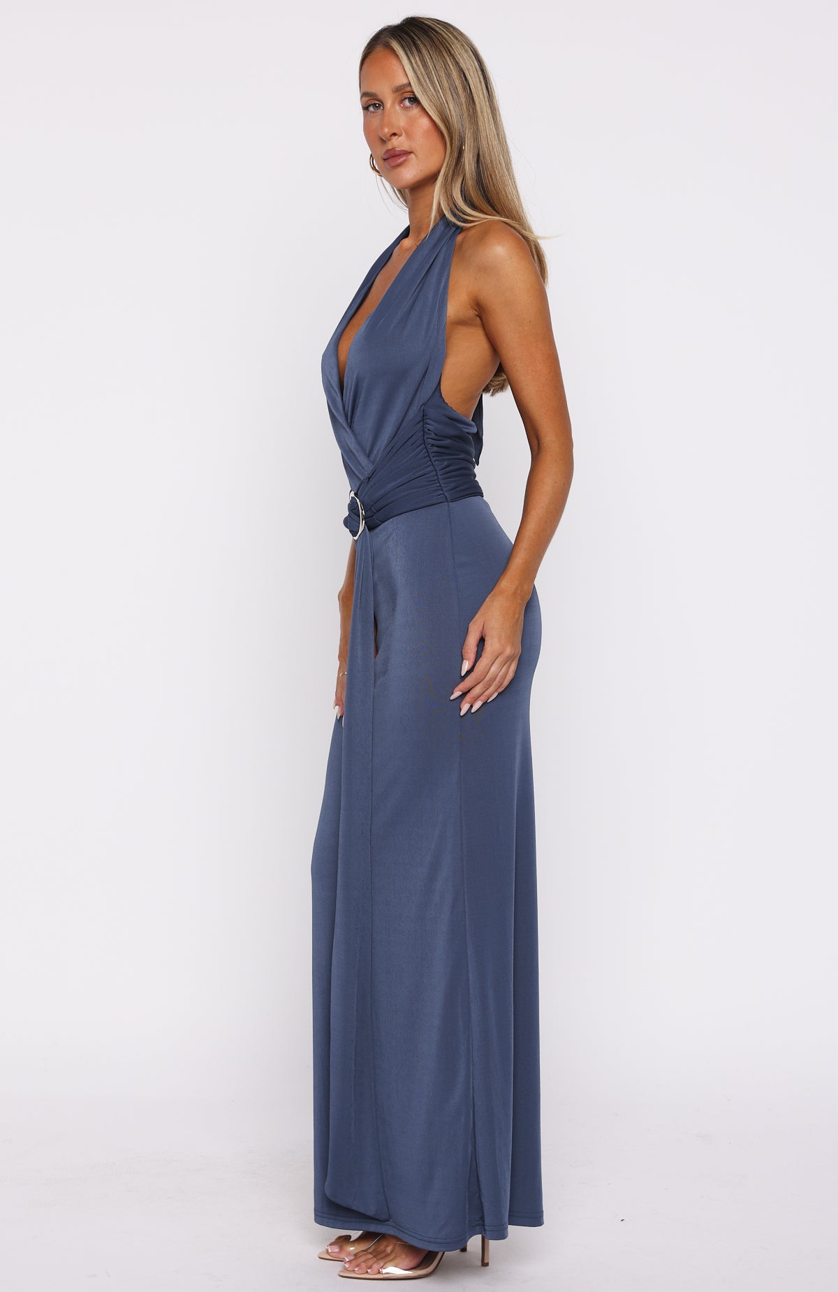 Too Hot For You Halter Maxi Dress Steel - Image 4