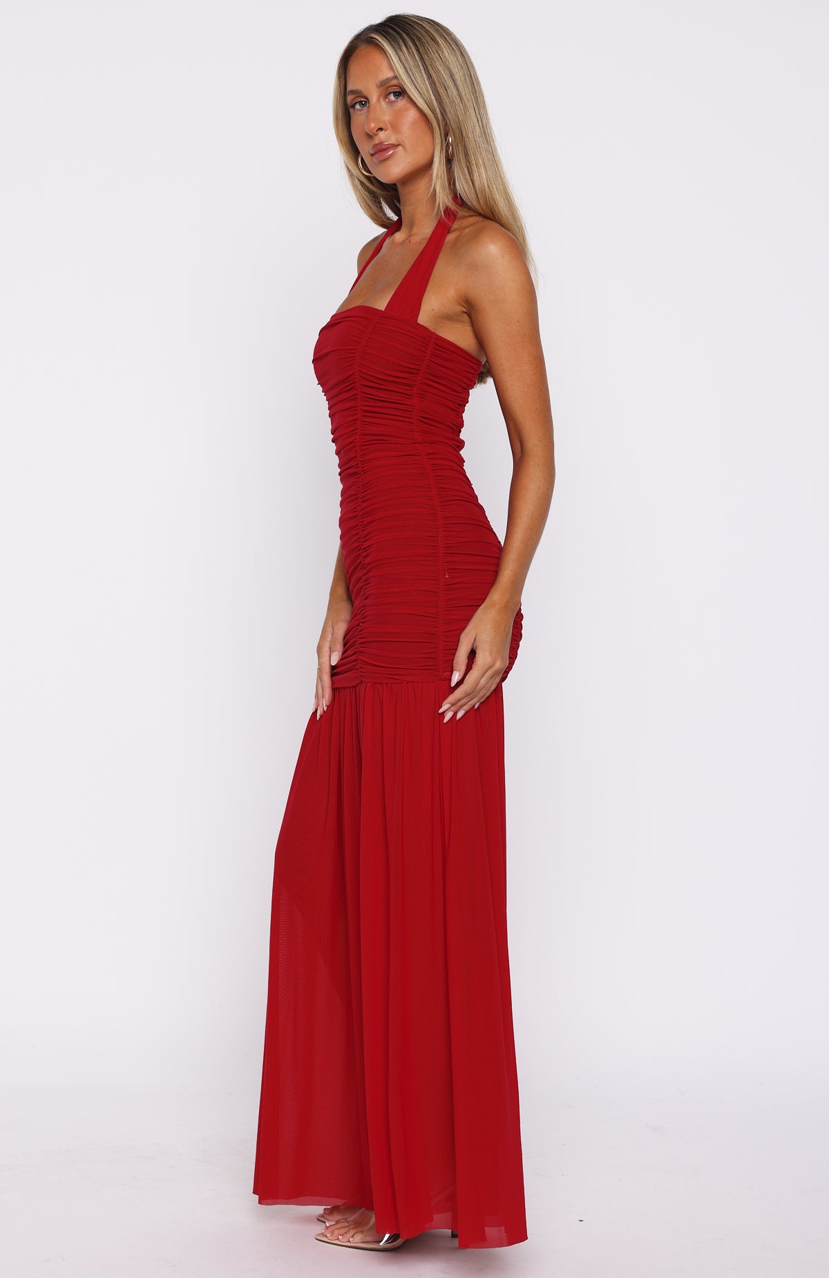 Unbothered Always Halter Maxi Dress Deep Red - Image 3