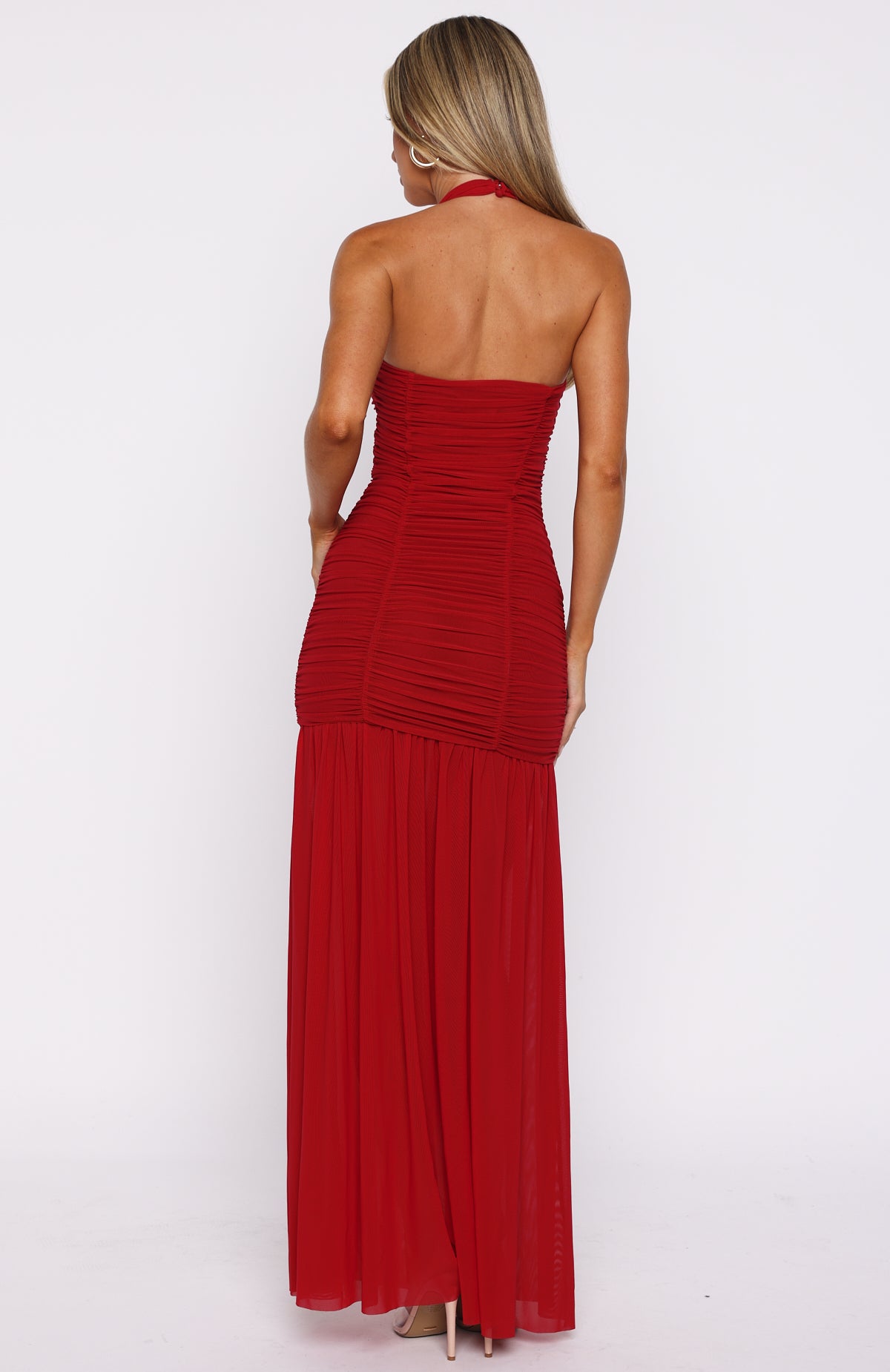 Unbothered Always Halter Maxi Dress Deep Red - Image 4