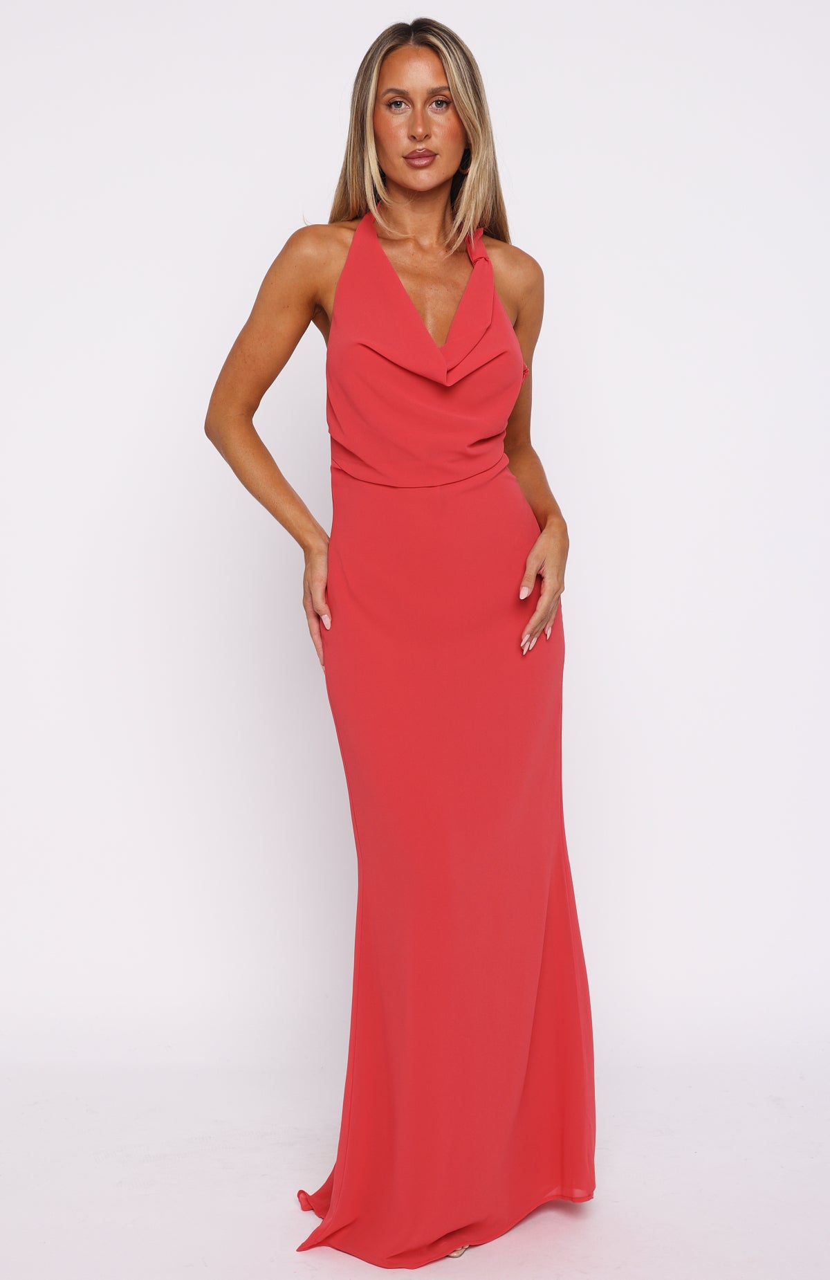 Always In Mode Halter Maxi Dress Vivid Red - Image 2