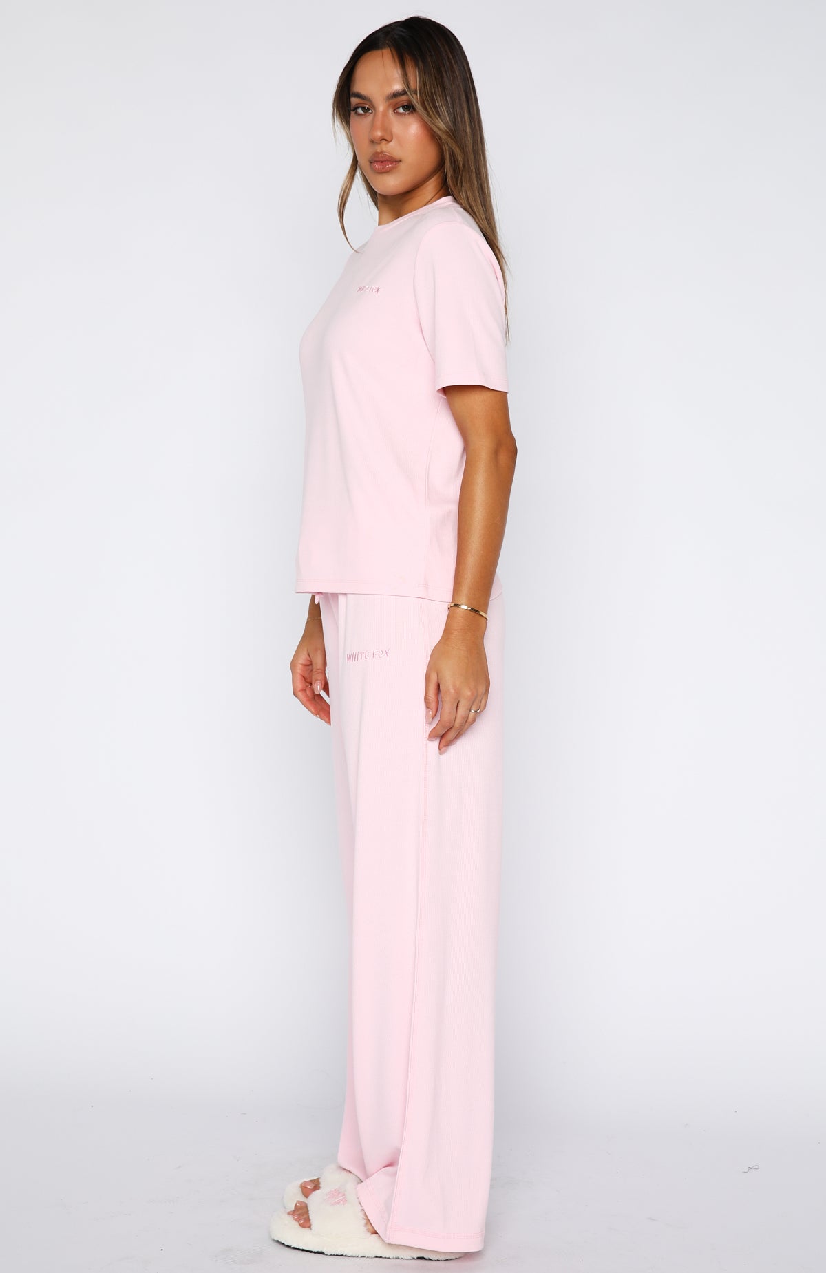 Come A Long Way Soft Lounge Ribbed Wide Leg Pants Pink - Image 3