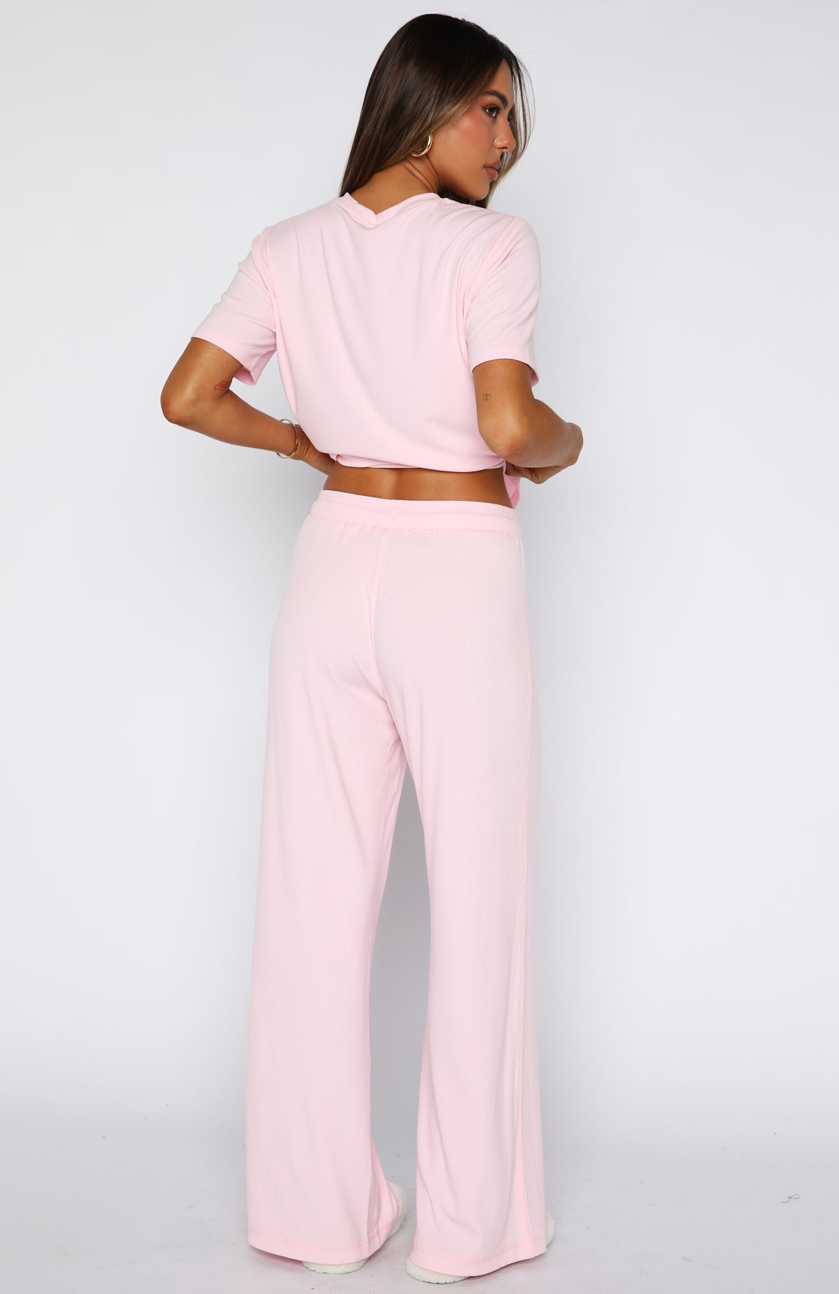 Come A Long Way Soft Lounge Ribbed Wide Leg Pants Pink - Image 4