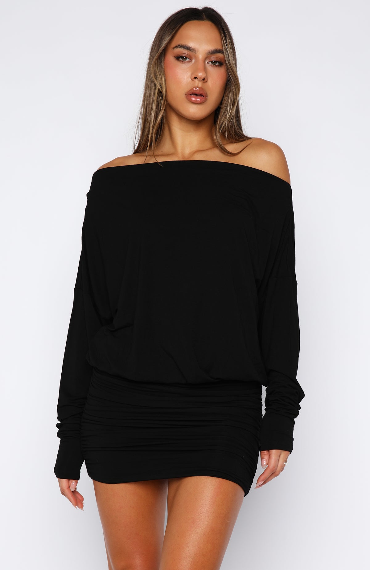 Take Your Turn Long Sleeve Mini Dress Black - Image 3
