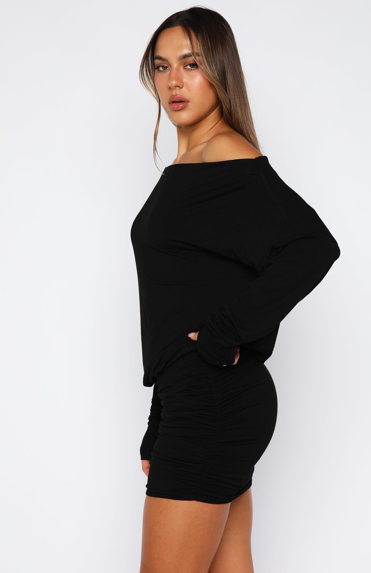 Take Your Turn Long Sleeve Mini Dress Black - Image 4