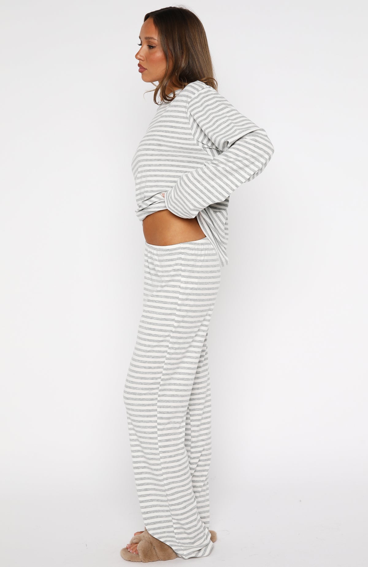 Slow Life Pyjama Pants Grey/White Stripe - Image 4