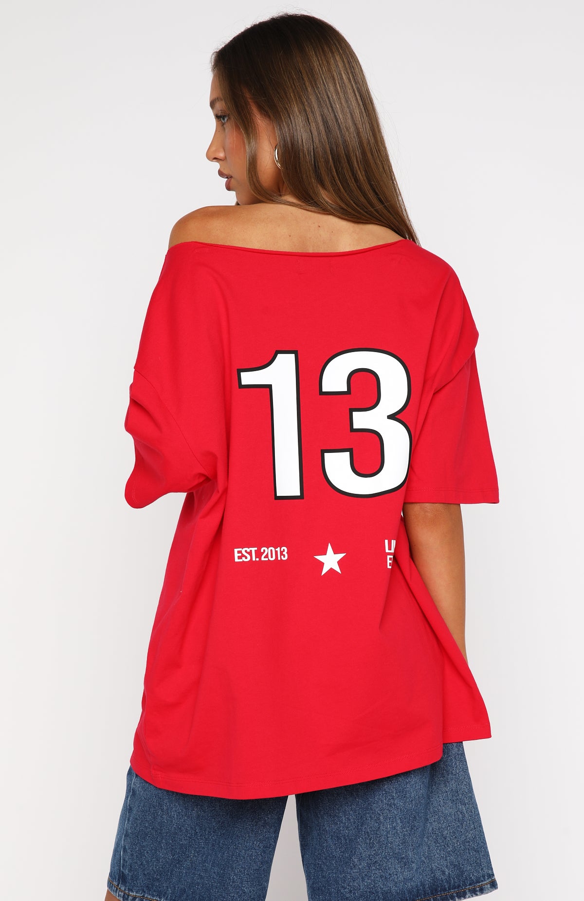 Latest Passion Off Shoulder Oversized Tee Red - Image 4
