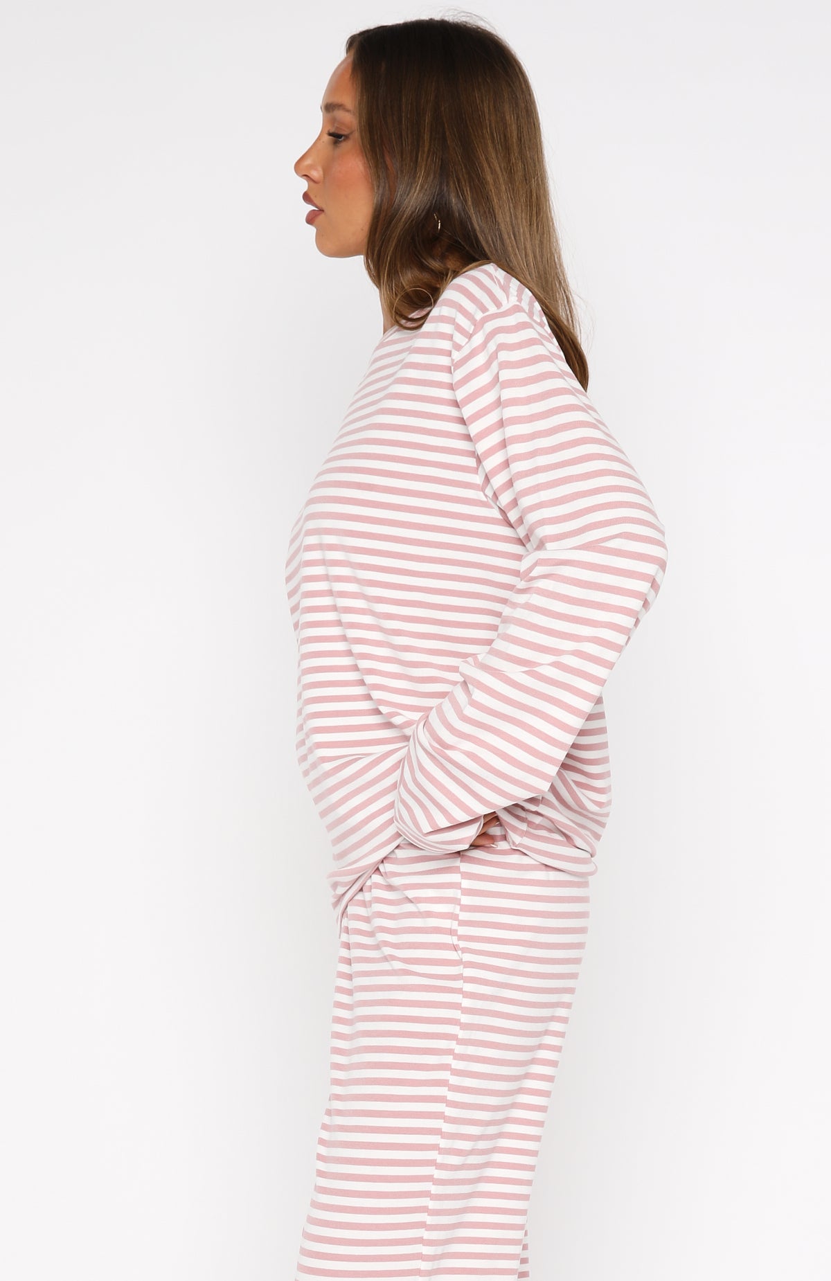 Slow Life Long Sleeve Pyjama Top Pink/White Stripe - Image 3