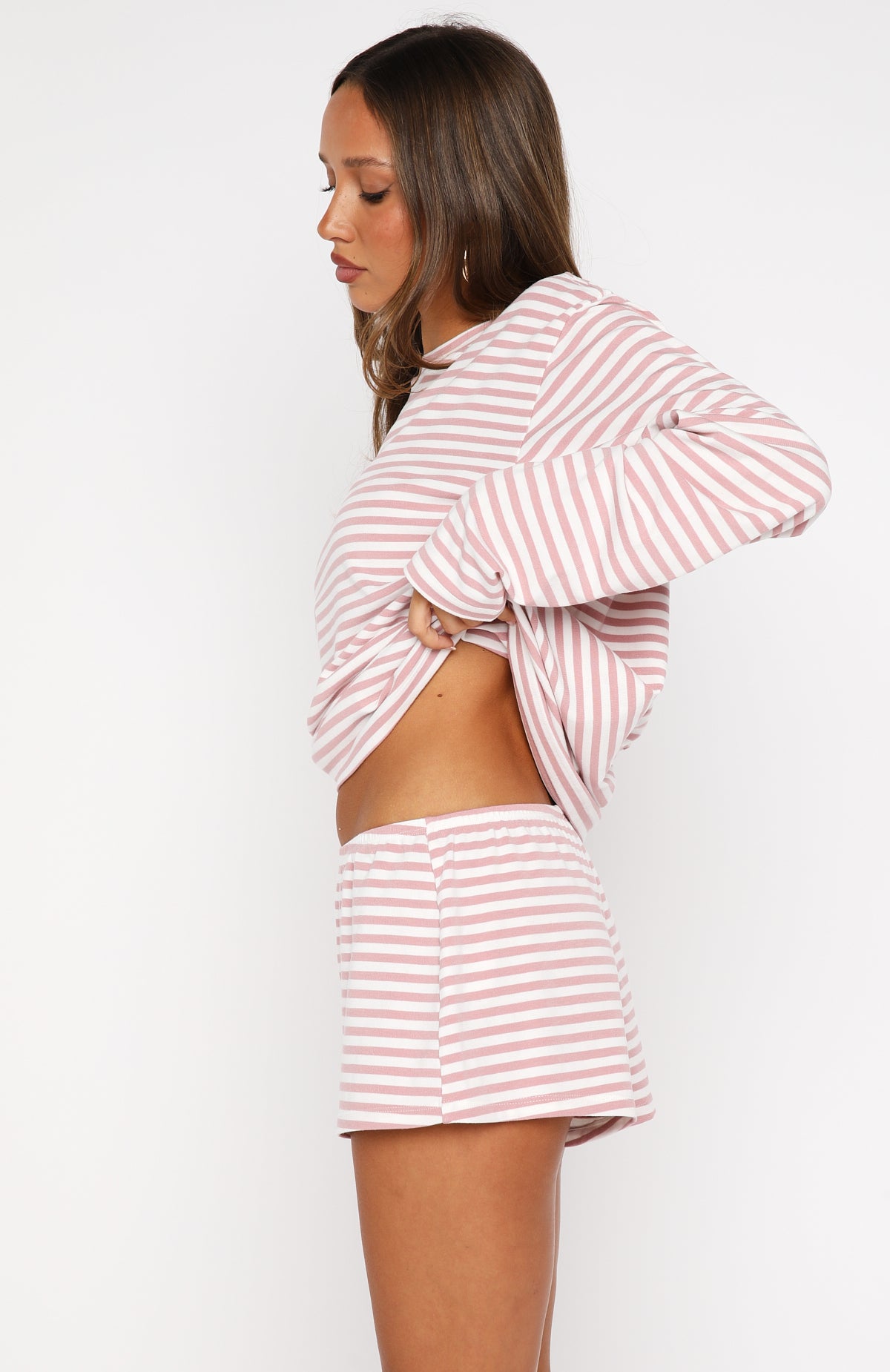 Slow Life Pyjama Shorts Pink/White Stripe - Image 3