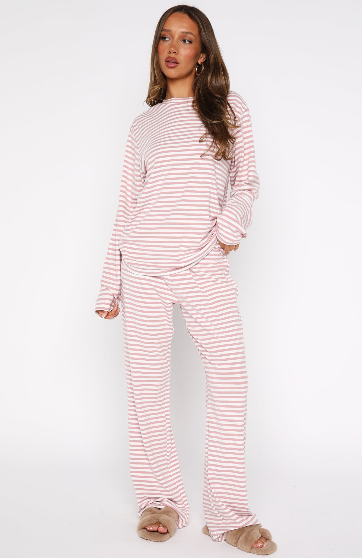 Slow Life Pyjama Pants Pink/White Stripe - Image 2