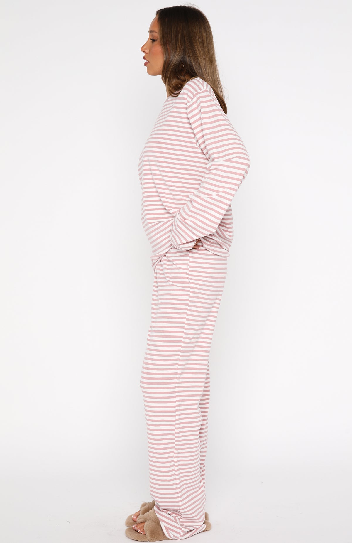 Slow Life Pyjama Pants Pink/White Stripe - Image 3