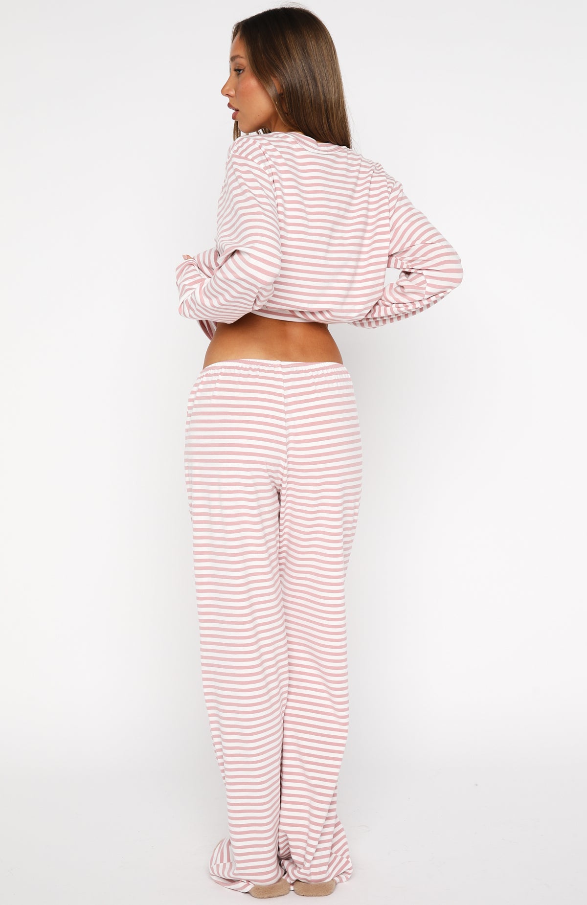 Slow Life Pyjama Pants Pink/White Stripe - Image 4