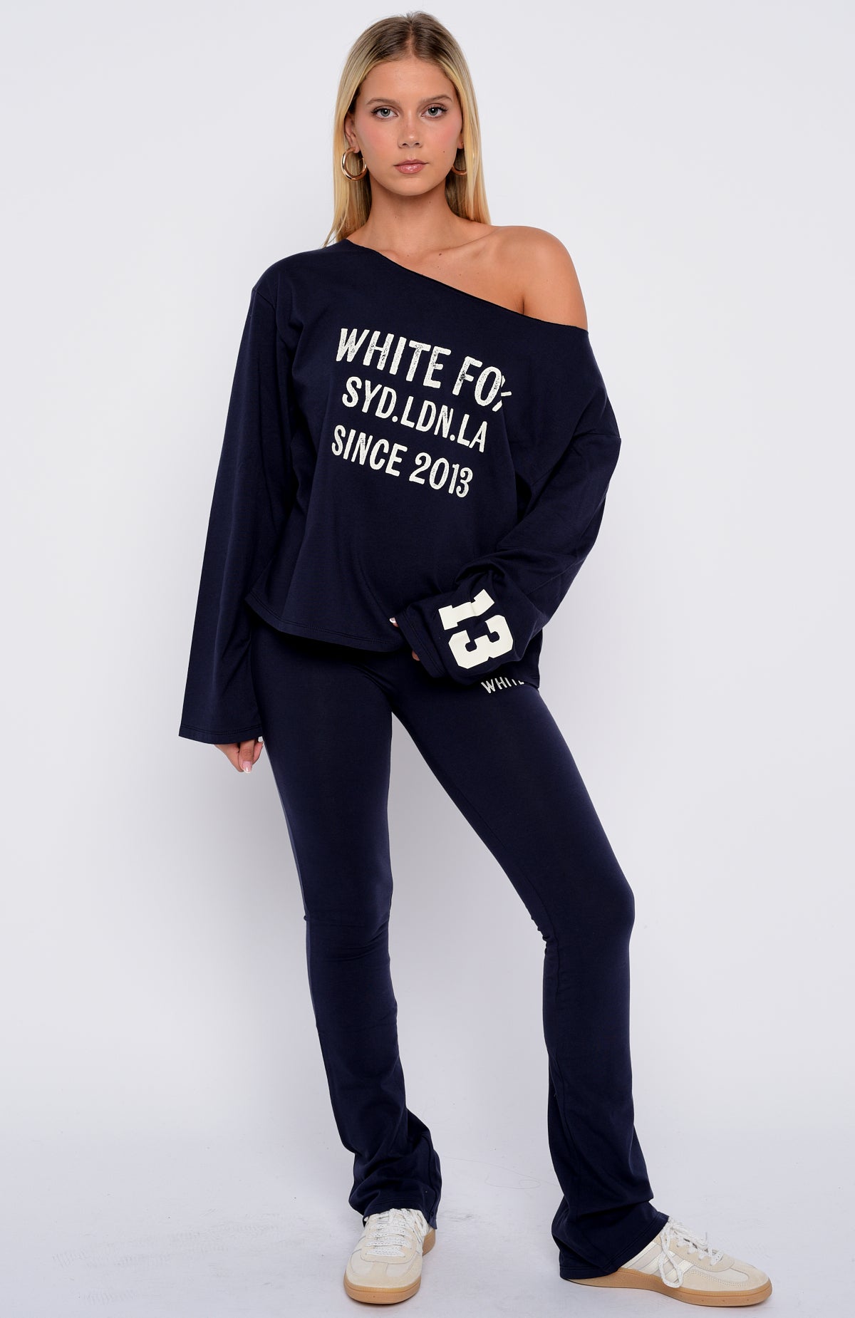 Topic Of Discussion Off Shoulder Oversized Long Sleeve Tee Navy - Image 5