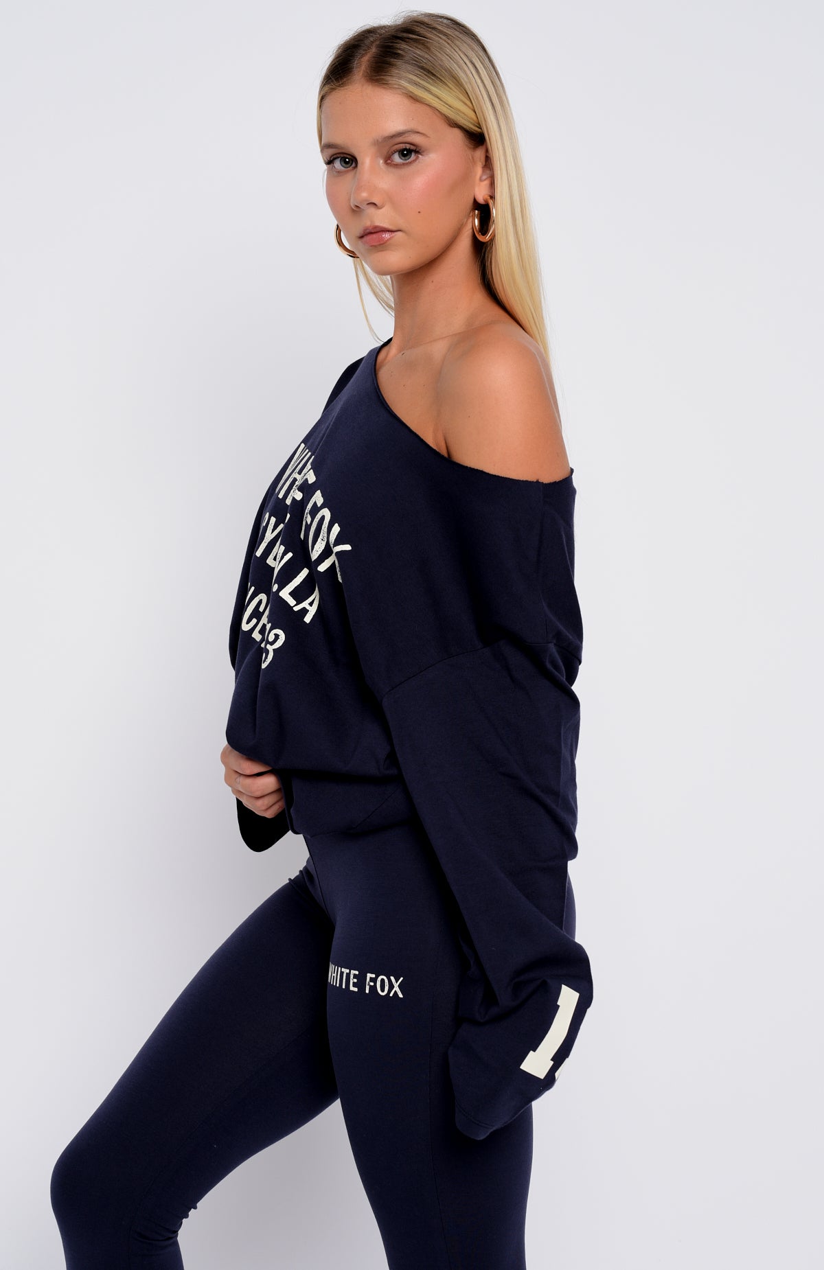 Topic Of Discussion Off Shoulder Oversized Long Sleeve Tee Navy - Image 3