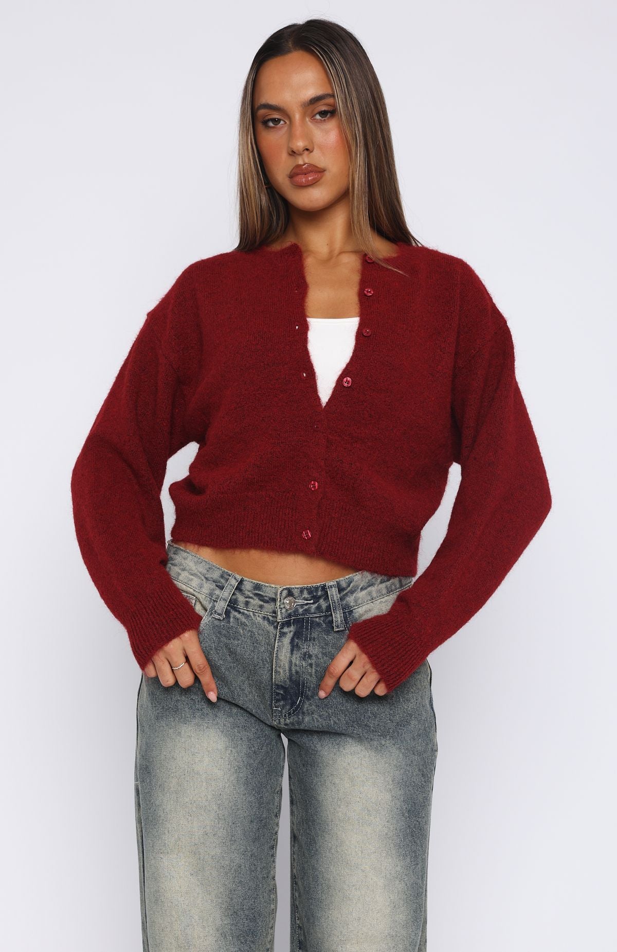 Warm Whispers Knit Cardigan Burgundy - Image 2