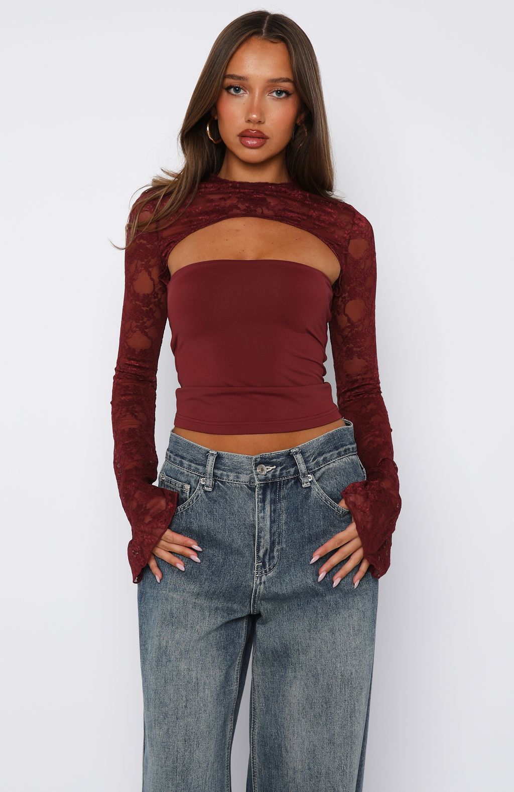 Devoted Love Long Sleeve Top Burgundy - Image 3