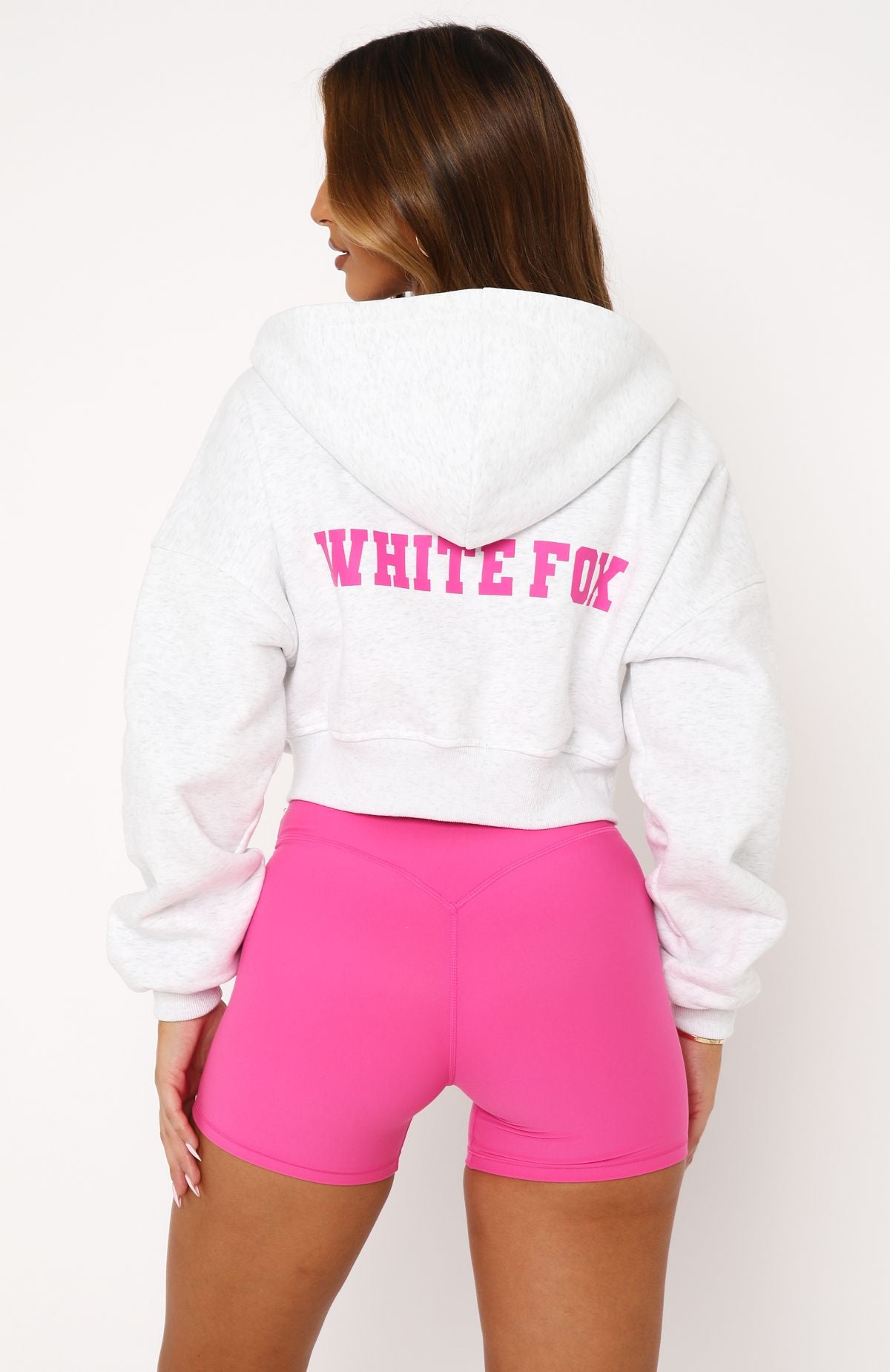 Stepping Out Cropped Hoodie Grey Marle/Pink - Image 5
