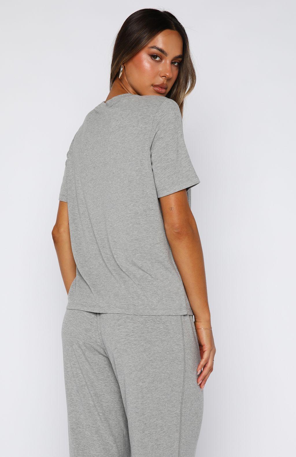Come A Long Way Soft Lounge Ribbed Tee Grey Marle - Image 4