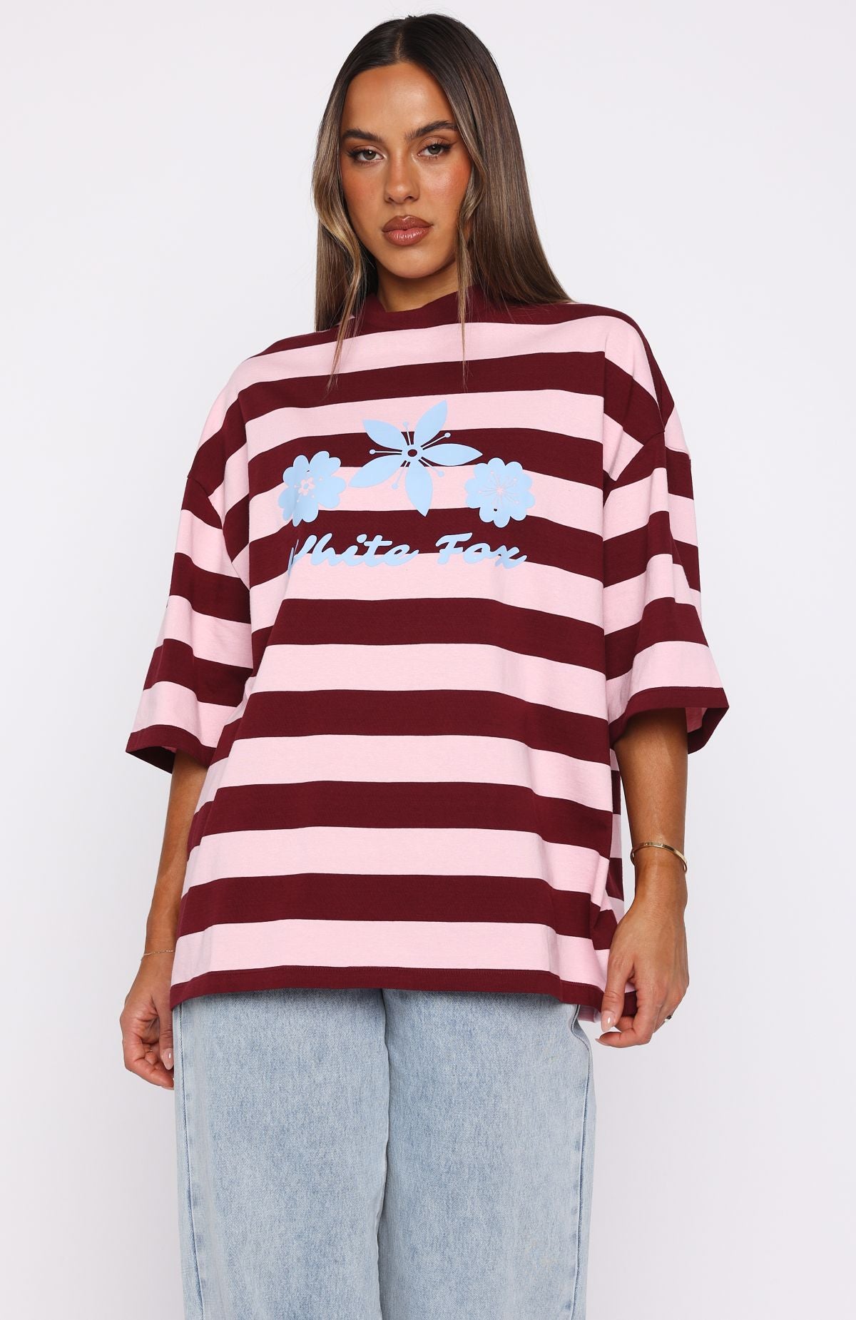 Changed My Play Oversized Tee Dark Red/Pink Stripe - Image 2