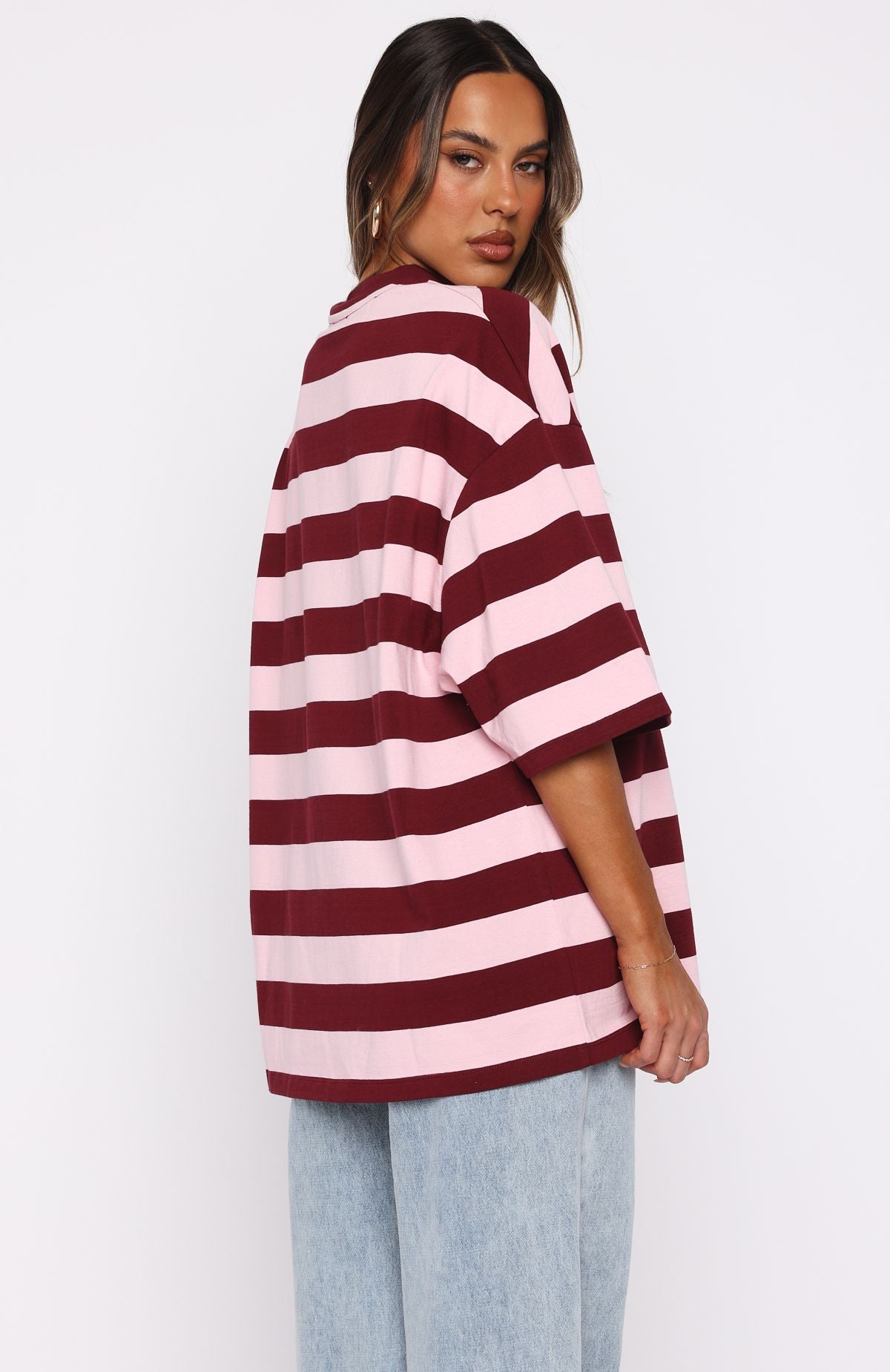 Changed My Play Oversized Tee Dark Red/Pink Stripe - Image 4