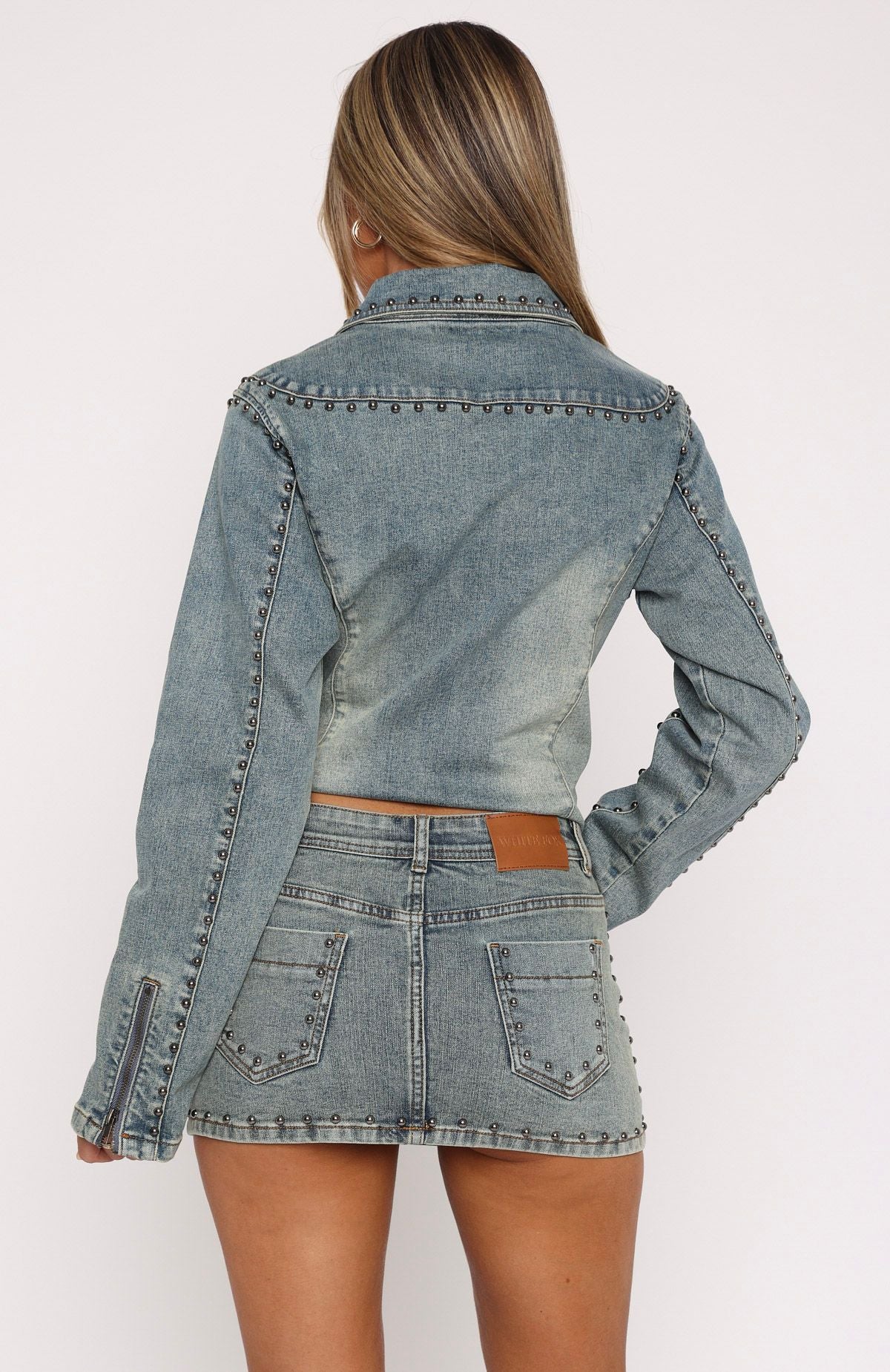 Blake Denim Studded Mini Skirt Brown Blue - Image 4
