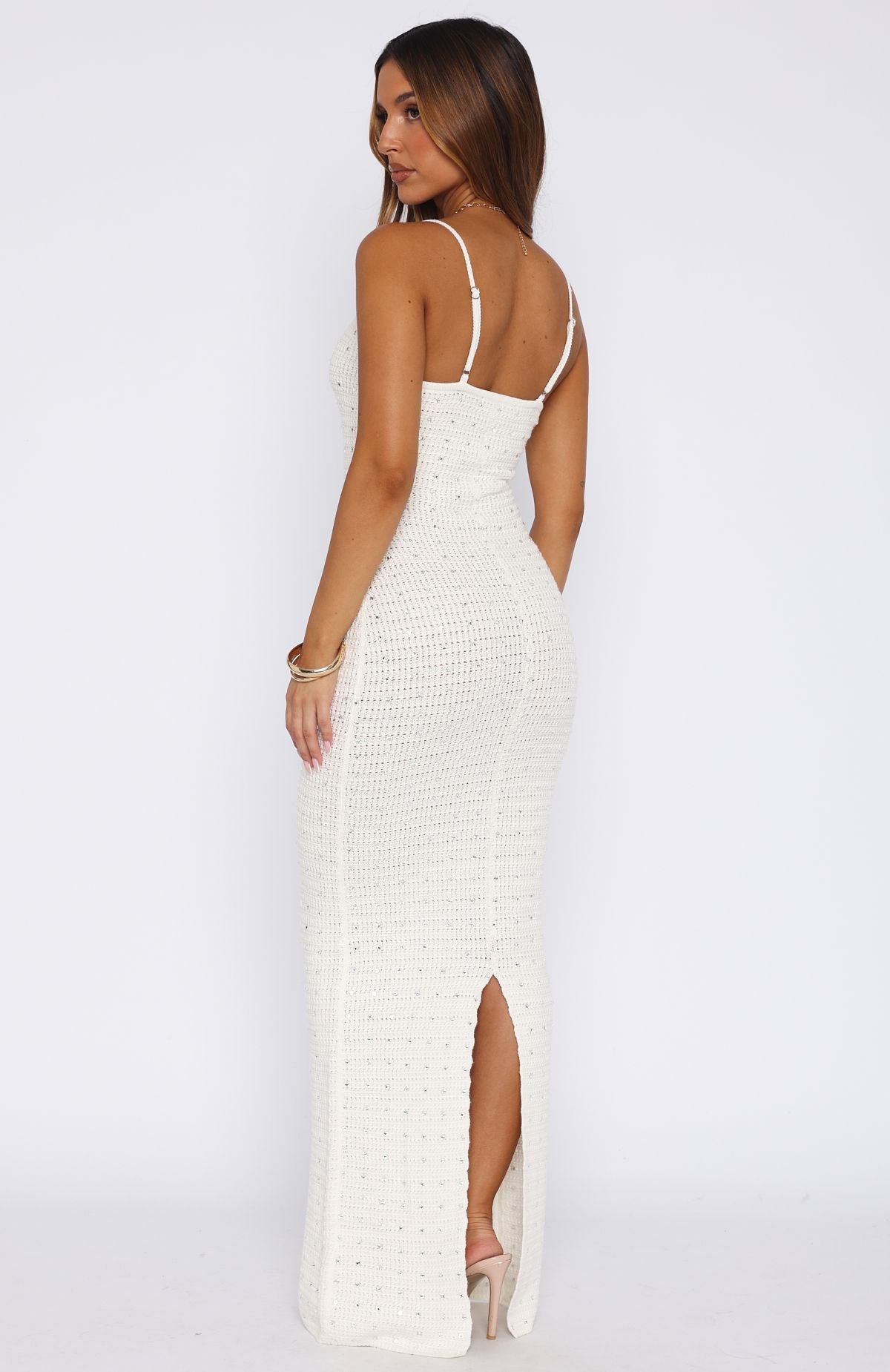 Gotta Give Me Embellished Crochet Maxi Dress Off White - Image 4